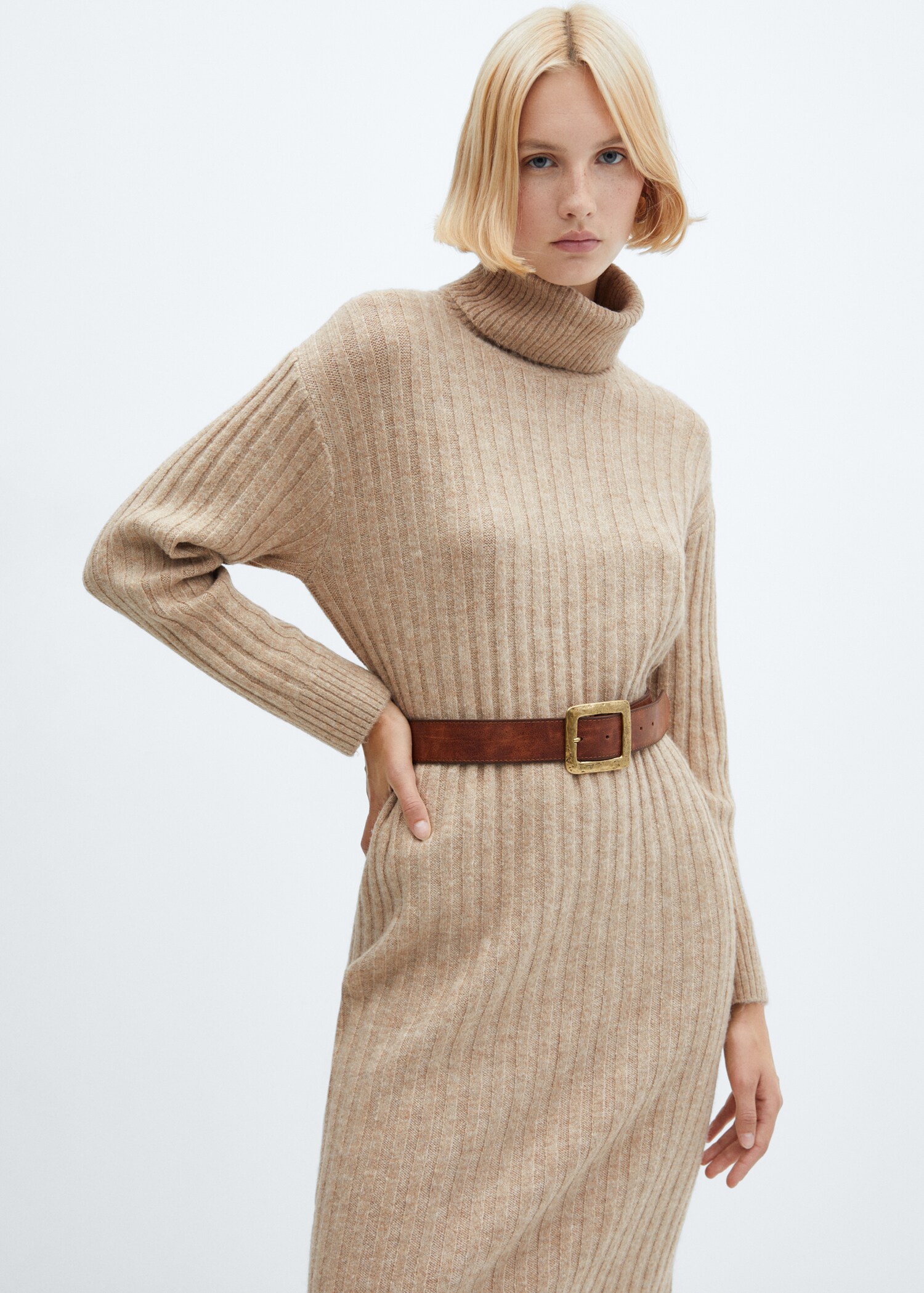 Ribbed turtleneck dress - Medium plane