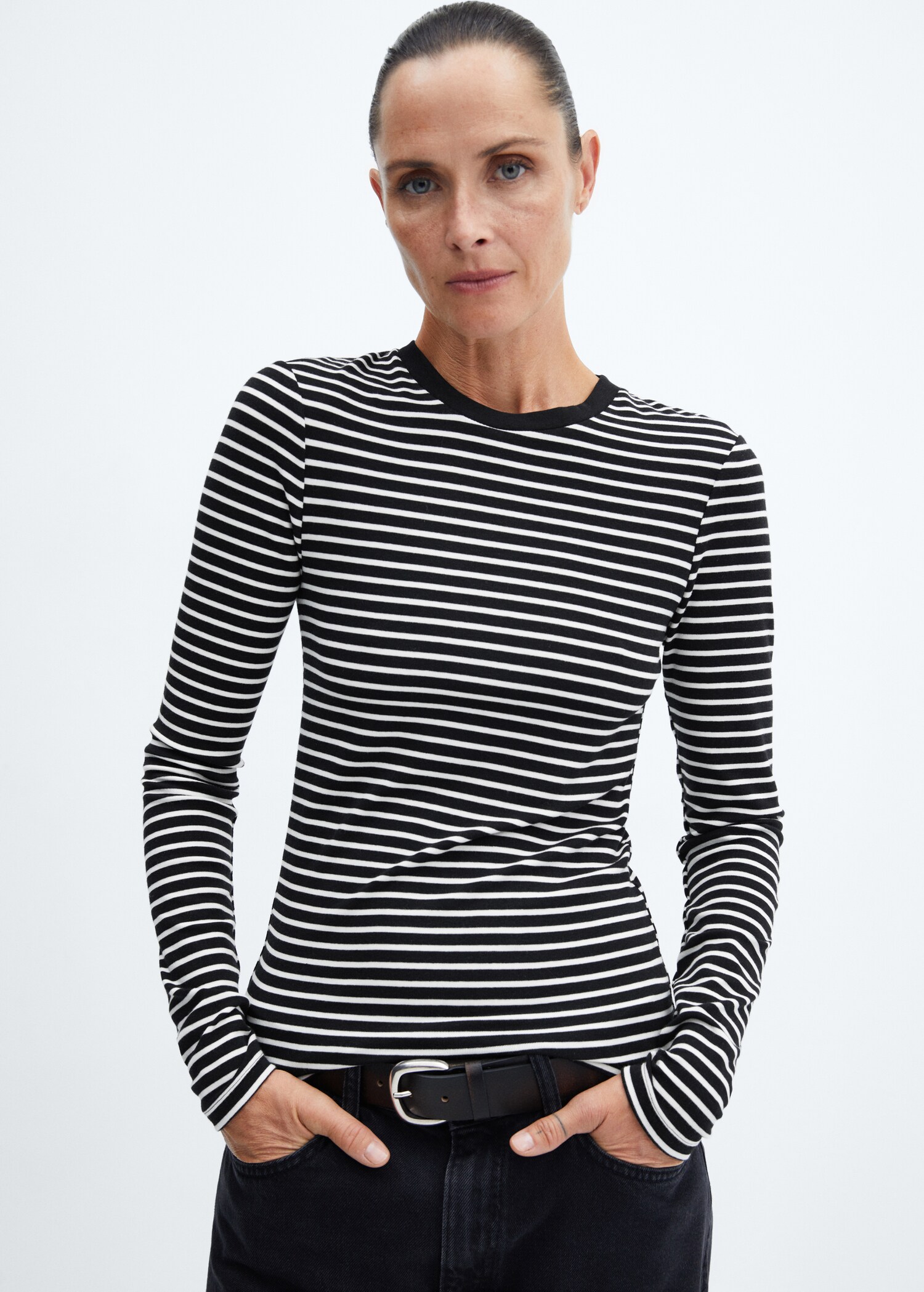 T-shirt rayures col rond - Plan moyen