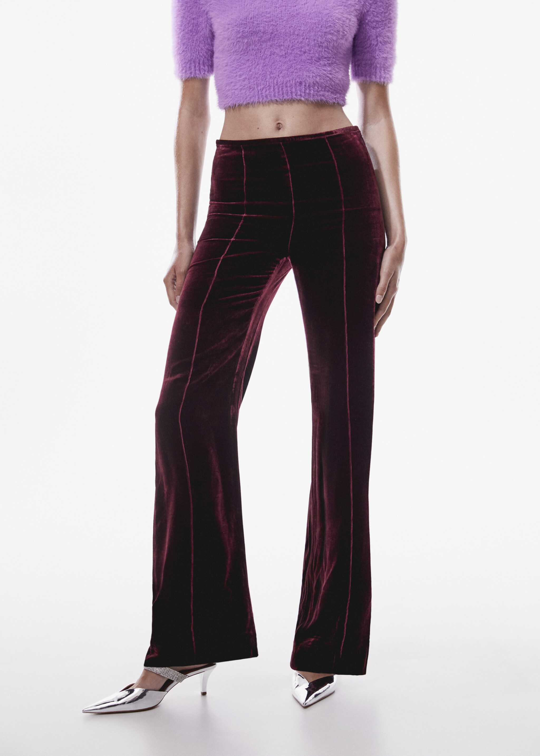 Flared velvet trousers - Medium plane, Maroon. Ref: 57047762-00.