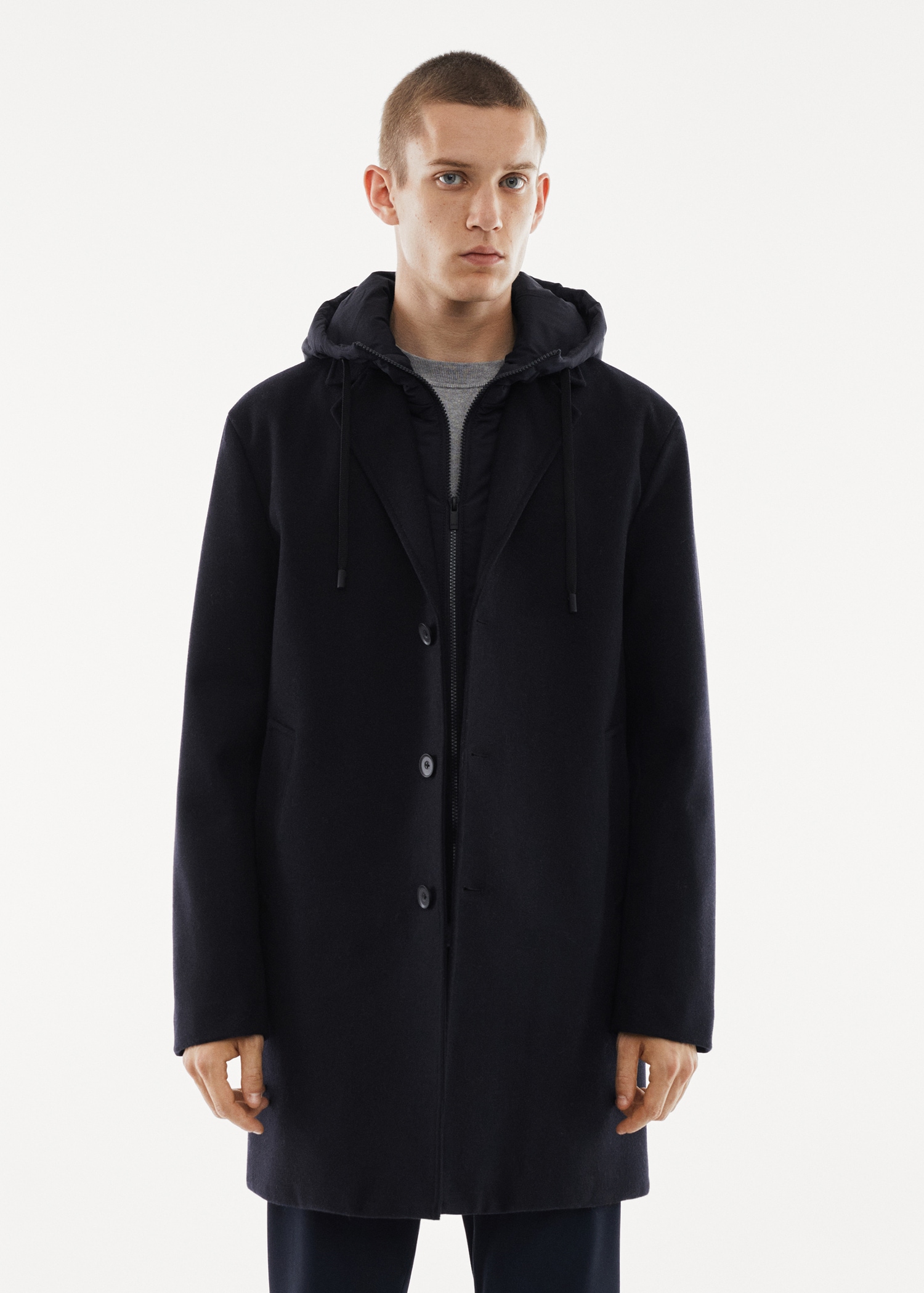 Detachable hood wool coat Men MANGO OUTLET USA - Main Image