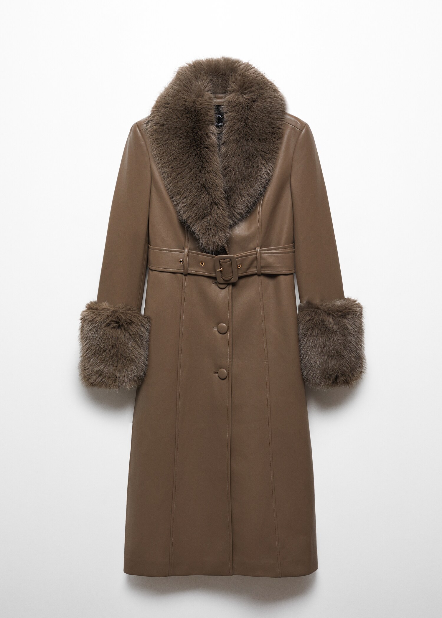 Leather-effect coat with fur-effect trim - Article without model