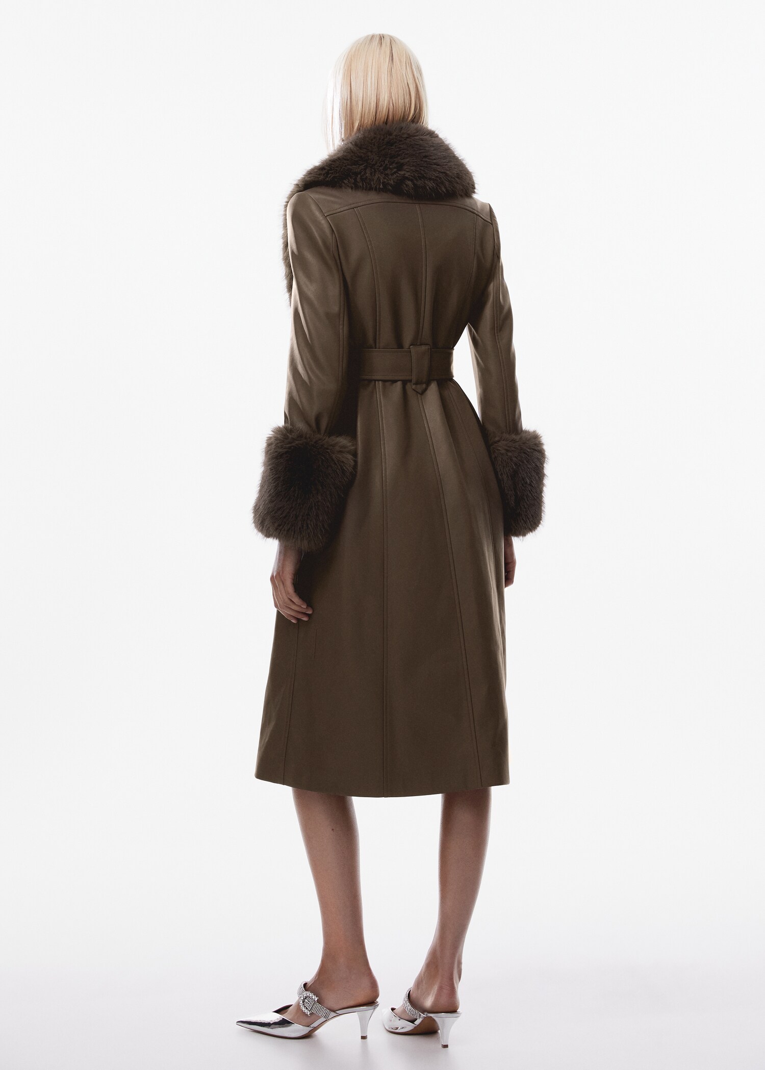 Leather-effect coat with fur-effect trim - Reverse of the article