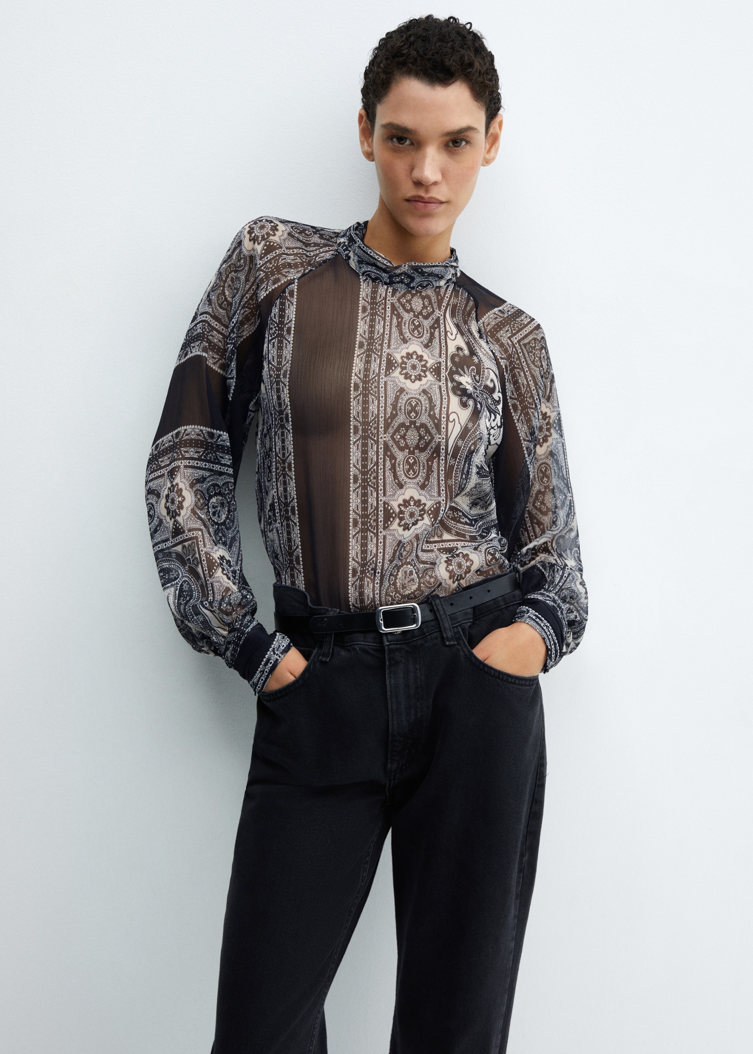 Sheer printed blouse Women MANGO OUTLET United Kingdom