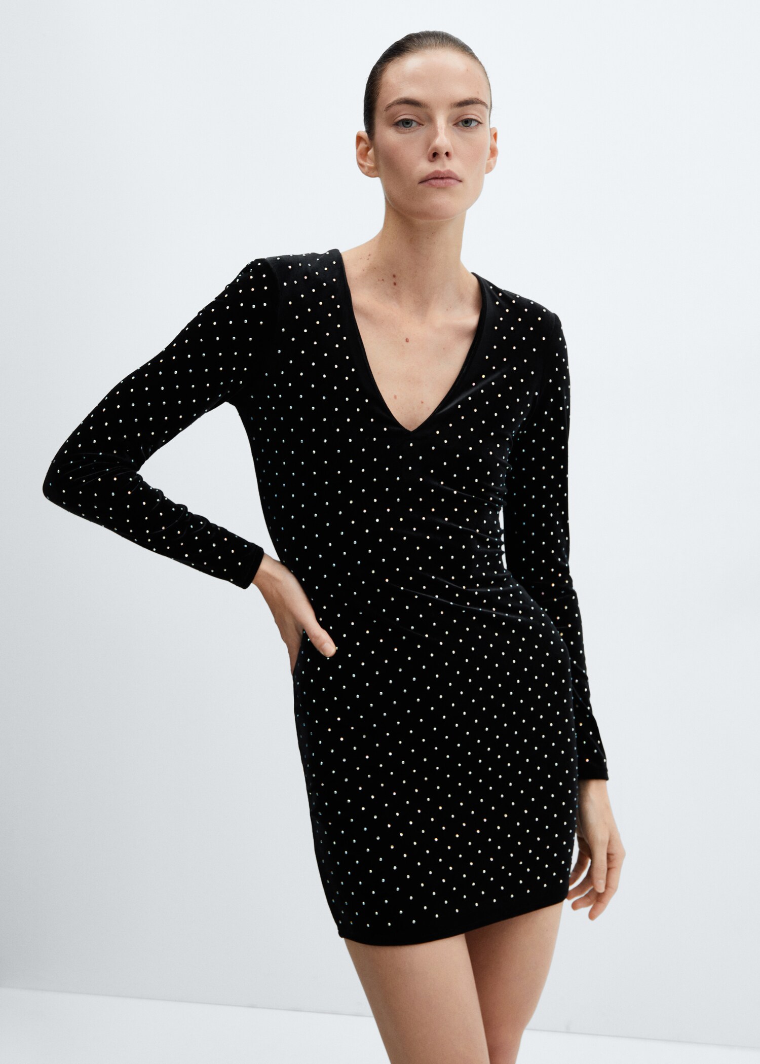 Samt-Kleid mit Strassverzierung - Mittlere Ansicht