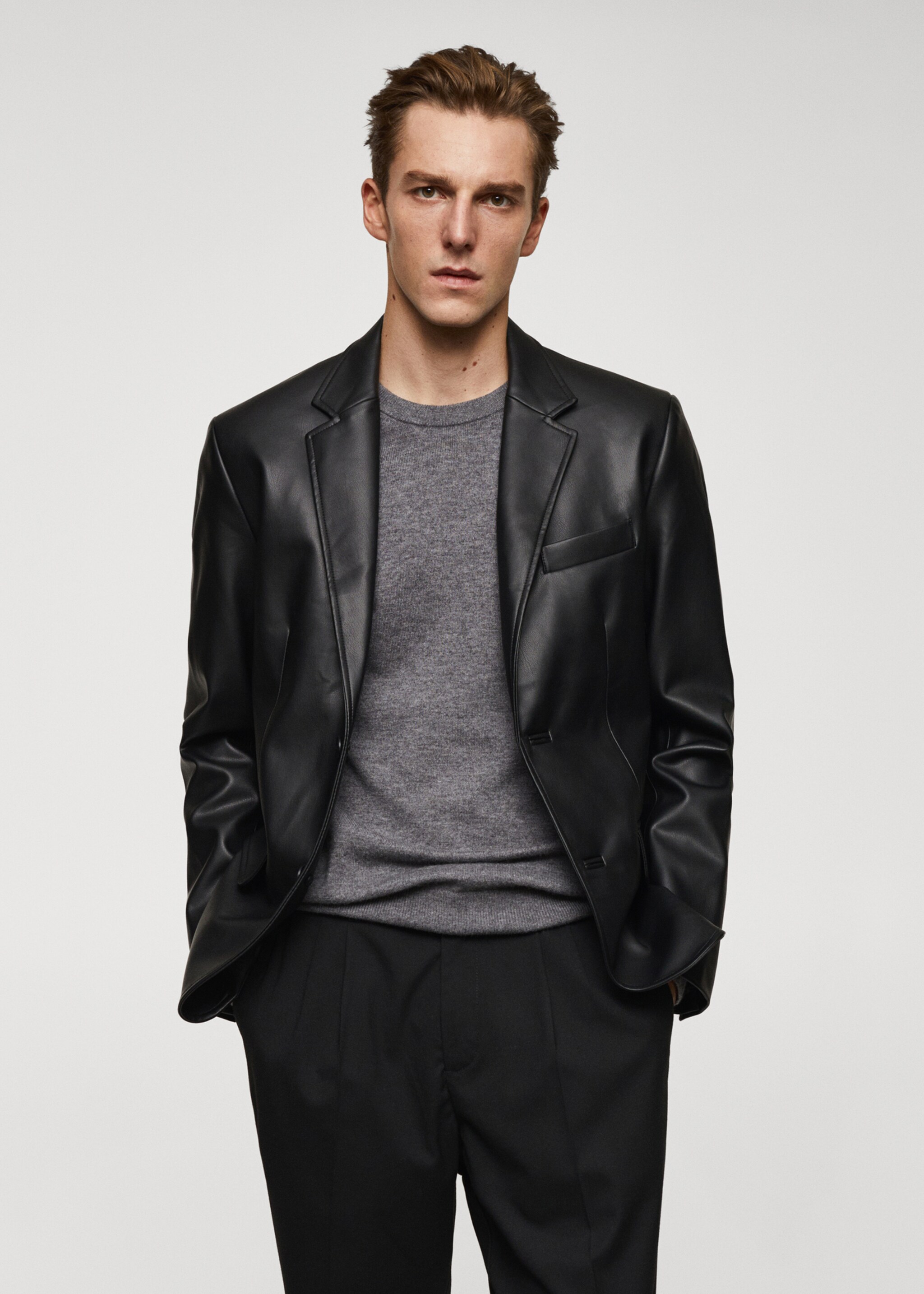 Faux-leather jacket - Medium plane, Black. Ref: 57049404-00.