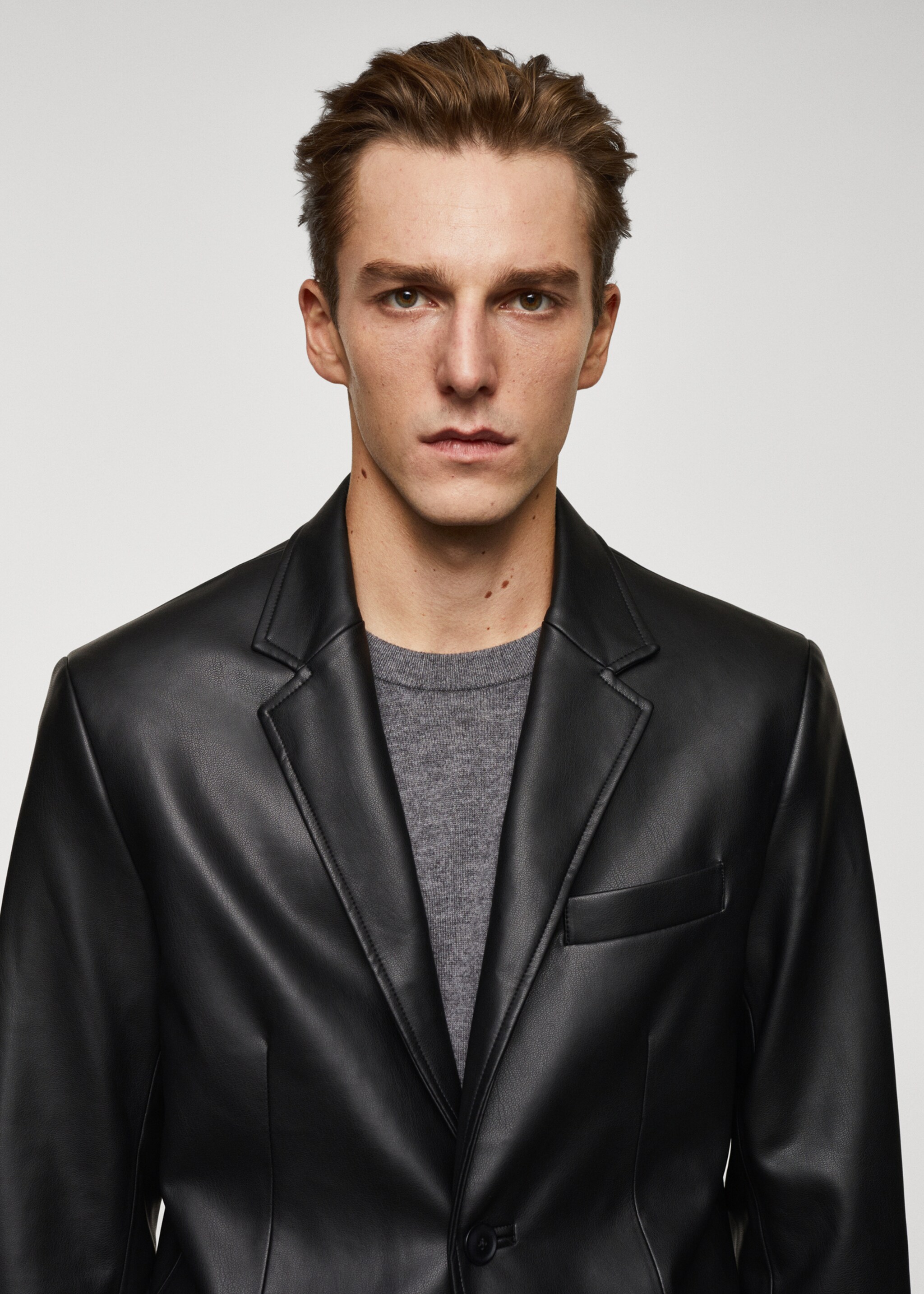 Faux-leather jacket - Details of the article 1, Black. Ref: 57049404-00.