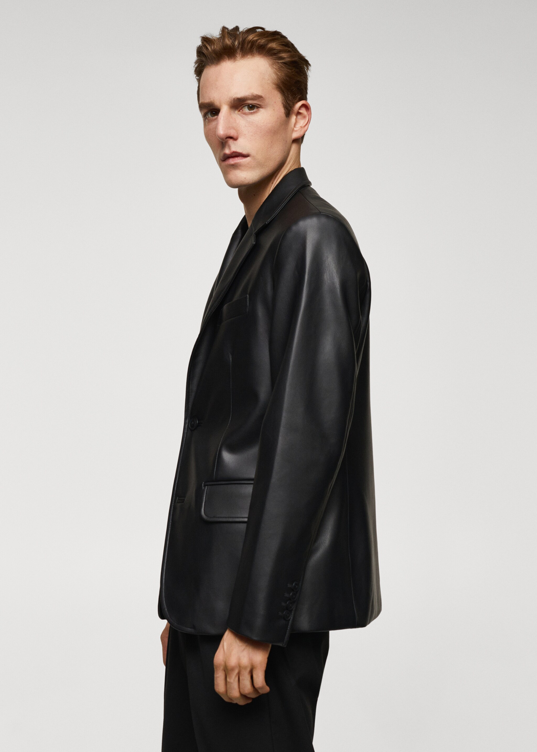 Faux-leather jacket - Details of the article 2, Black. Ref: 57049404-00.