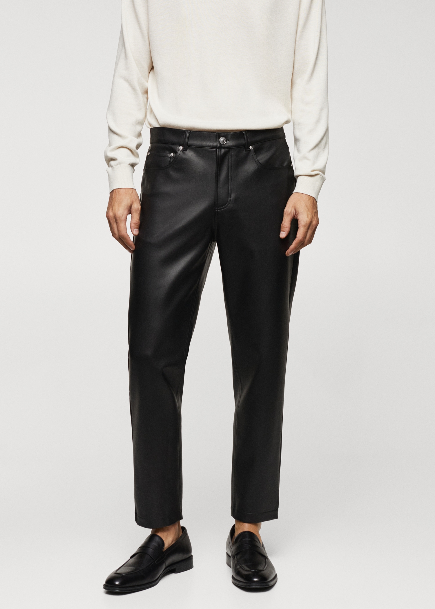 Leather-effect slim-fit trousers - Main Image