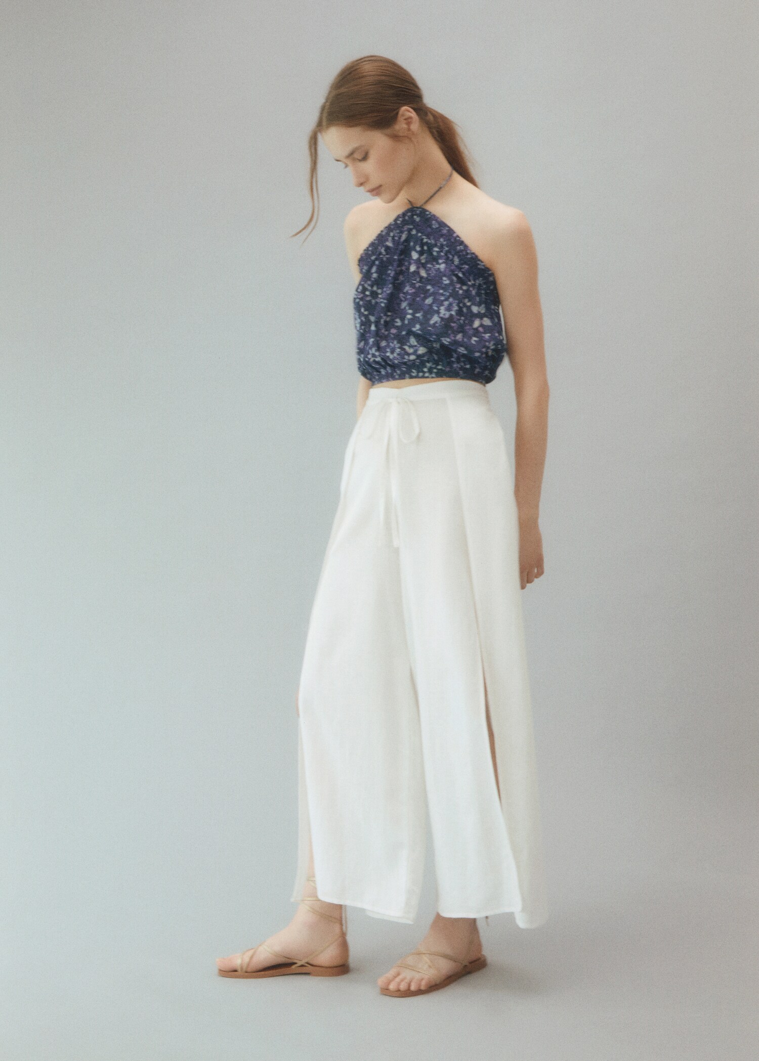 Side slit linen-blend trousers - Details of the article 5
