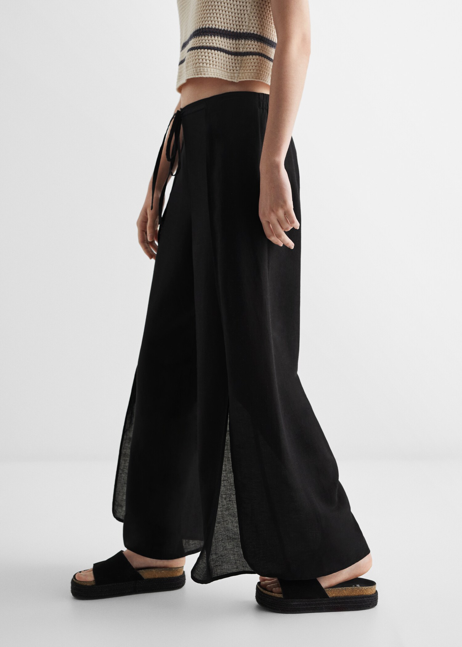 Side slit linen-blend trousers - Details of the article 6