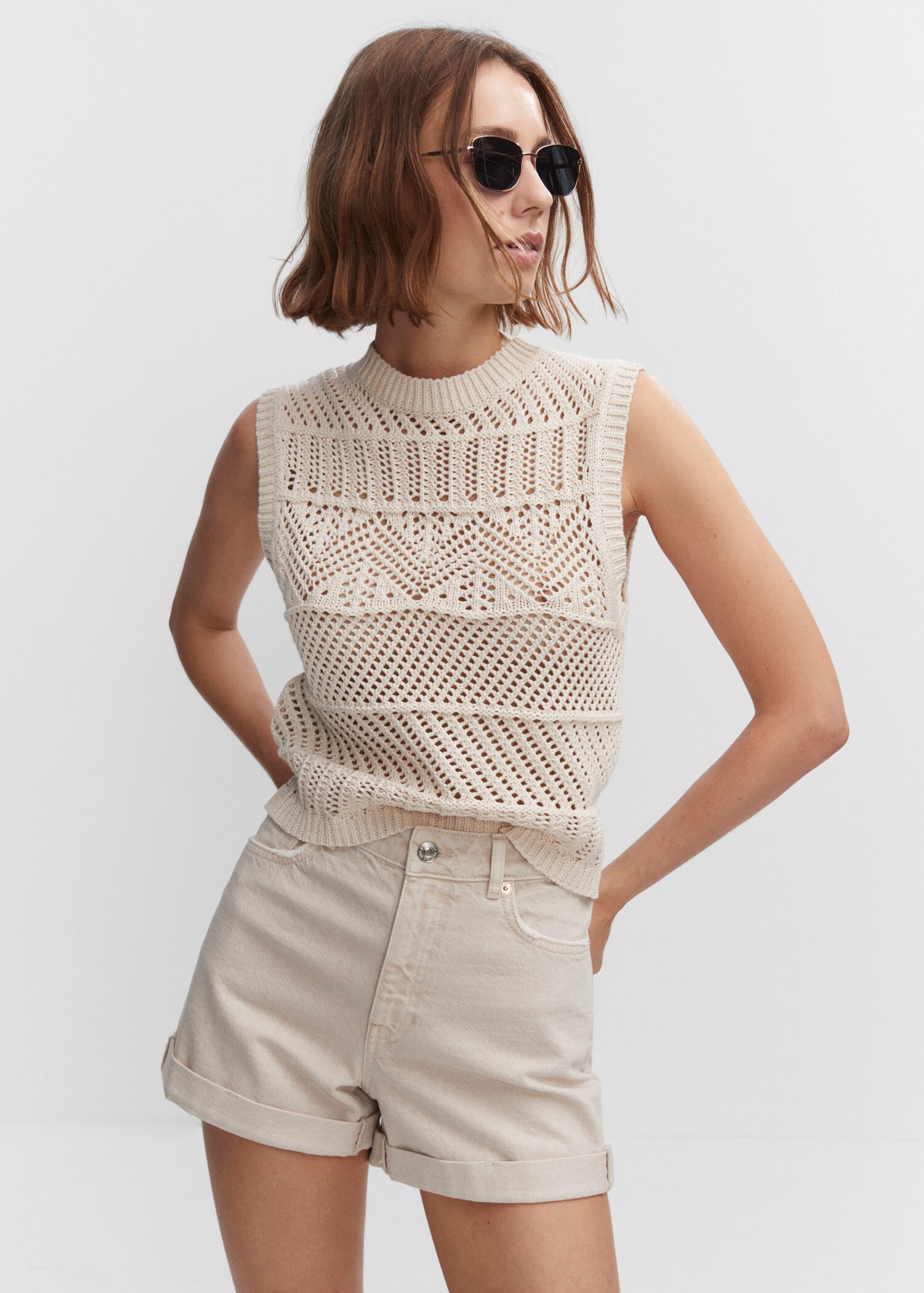 Mom-fit denim shorts - Medium plane