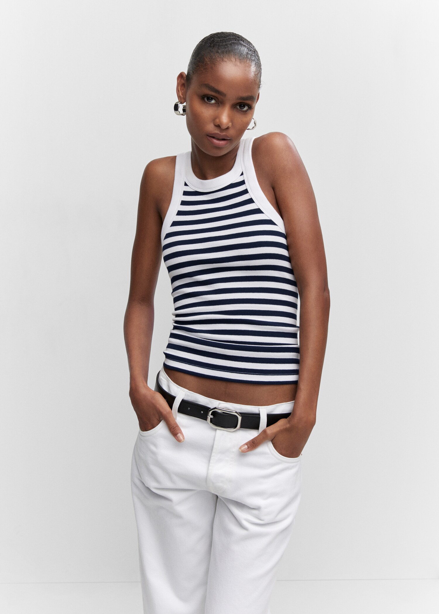 Ribbed cotton-blend top - Medium plane
