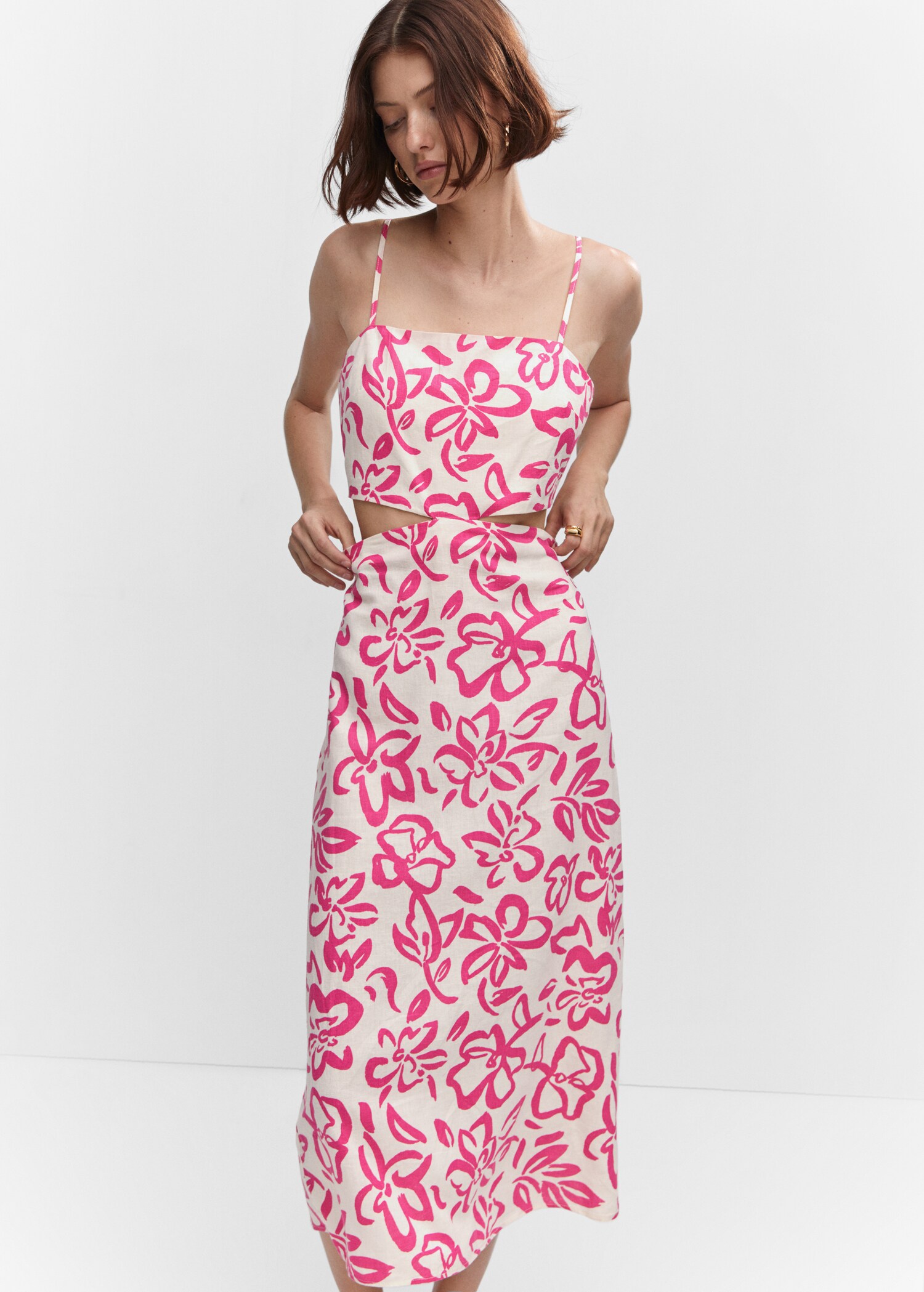 Cut-out linen-blend dress - Medium plane