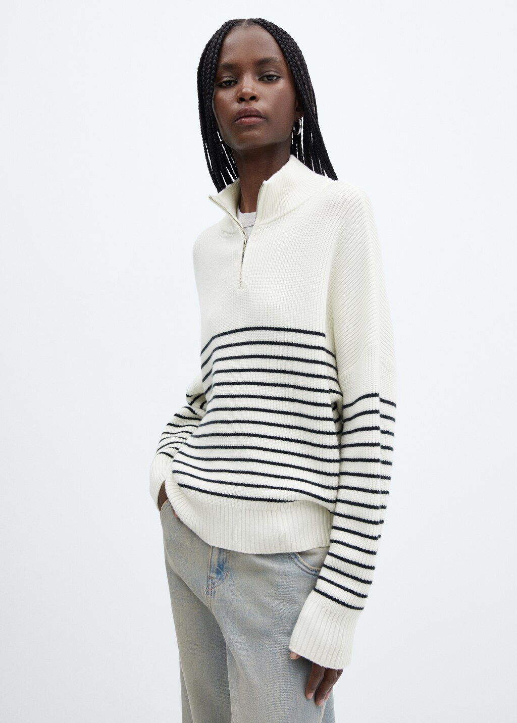 Striped sweater with zipper