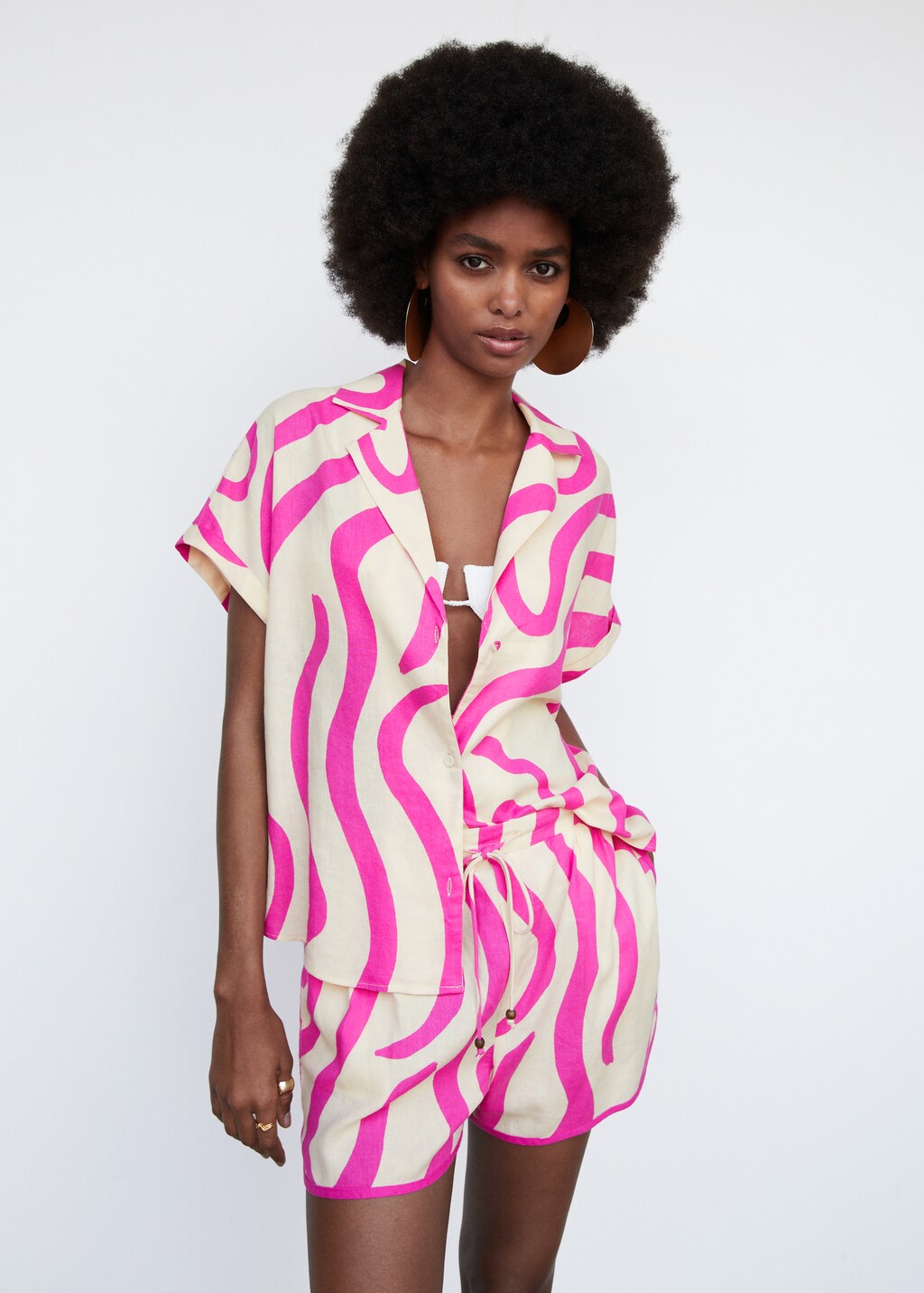 Printed linen shorts - Women | MANGO OUTLET USA