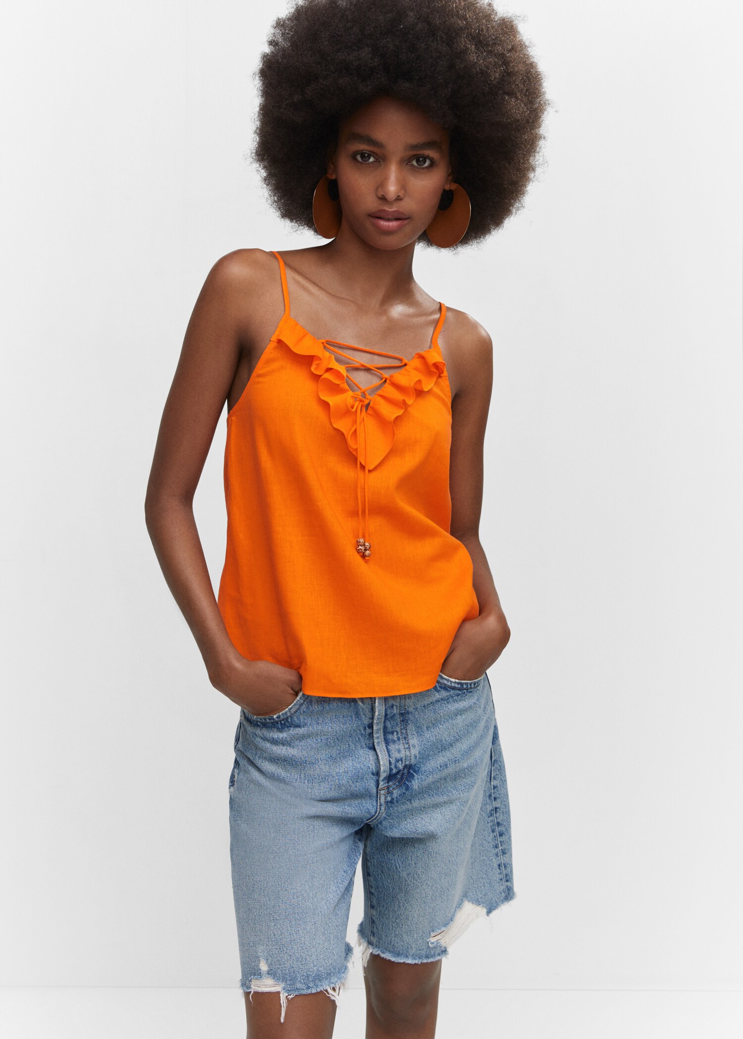 Ruffled top with adjustable drawstring - Medium plane