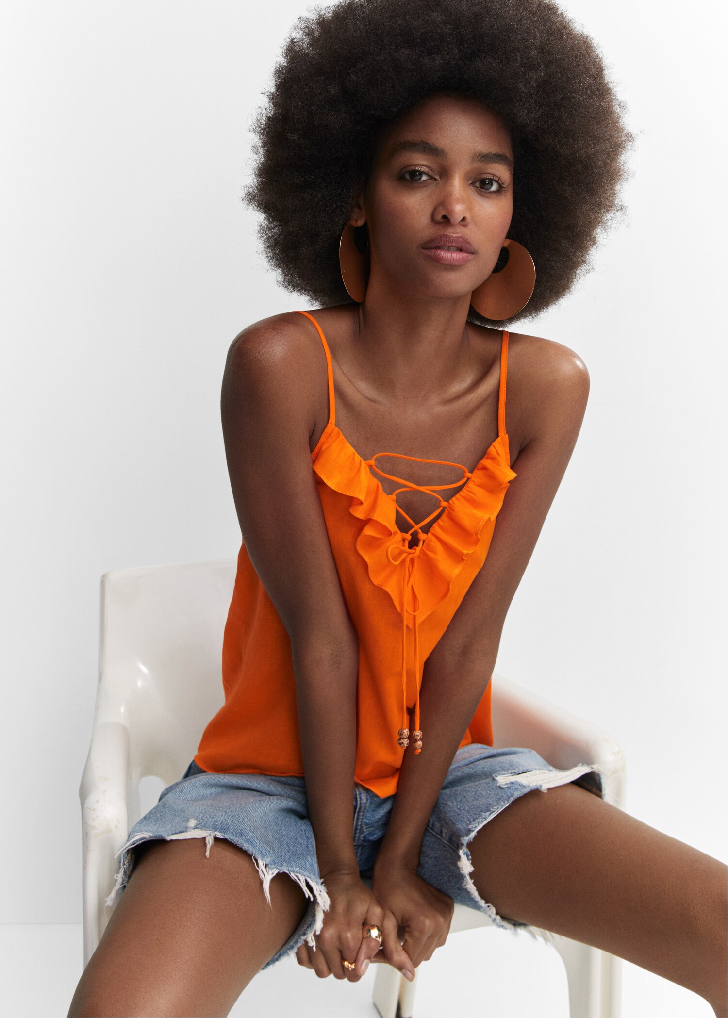 Ruffled top with adjustable drawstring - Details of the article 2