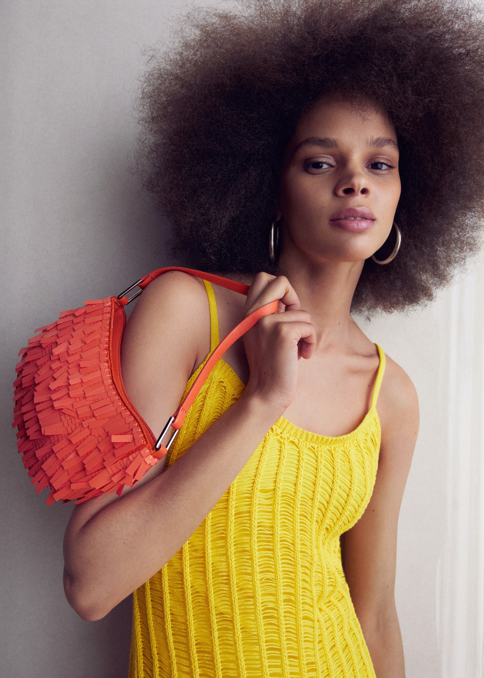 Fringed shoulder bag - Details of the article 9, Orange. Ref: 57050304-00.