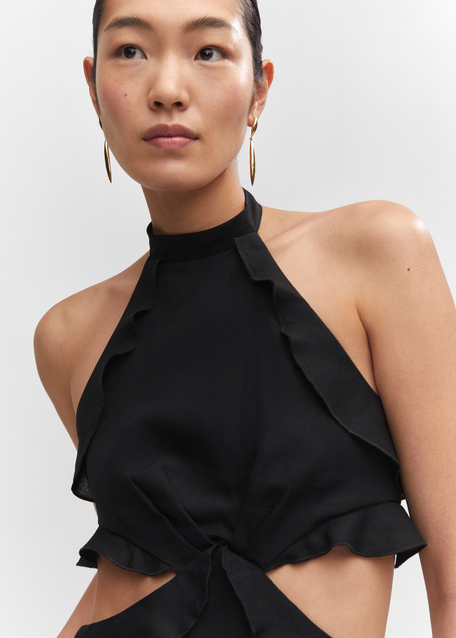 Cut-out linen-blend dress - Details of the article 1