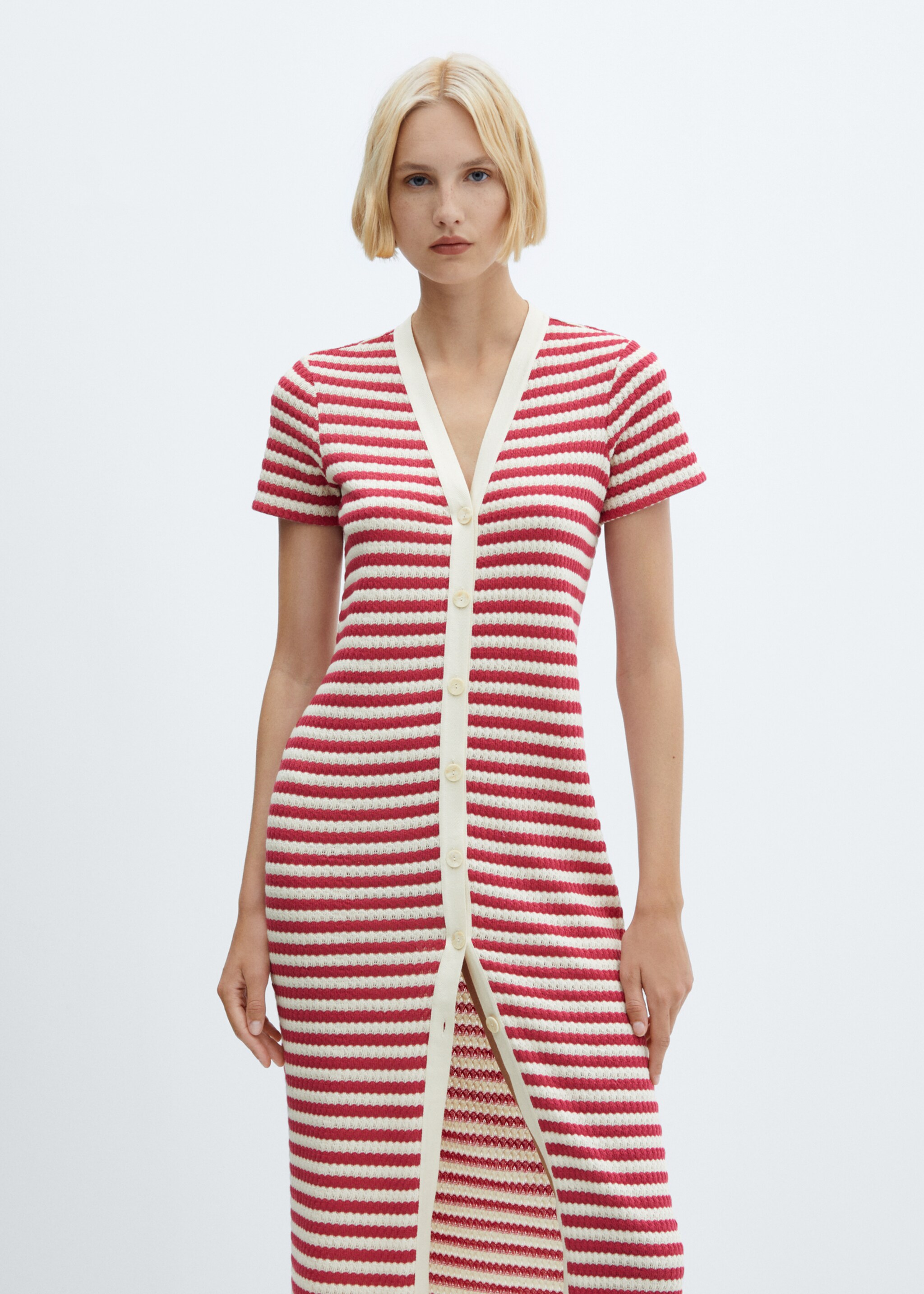 Striped jersey dress - Medium plane, Fuchsia. Ref: 57050464-00.