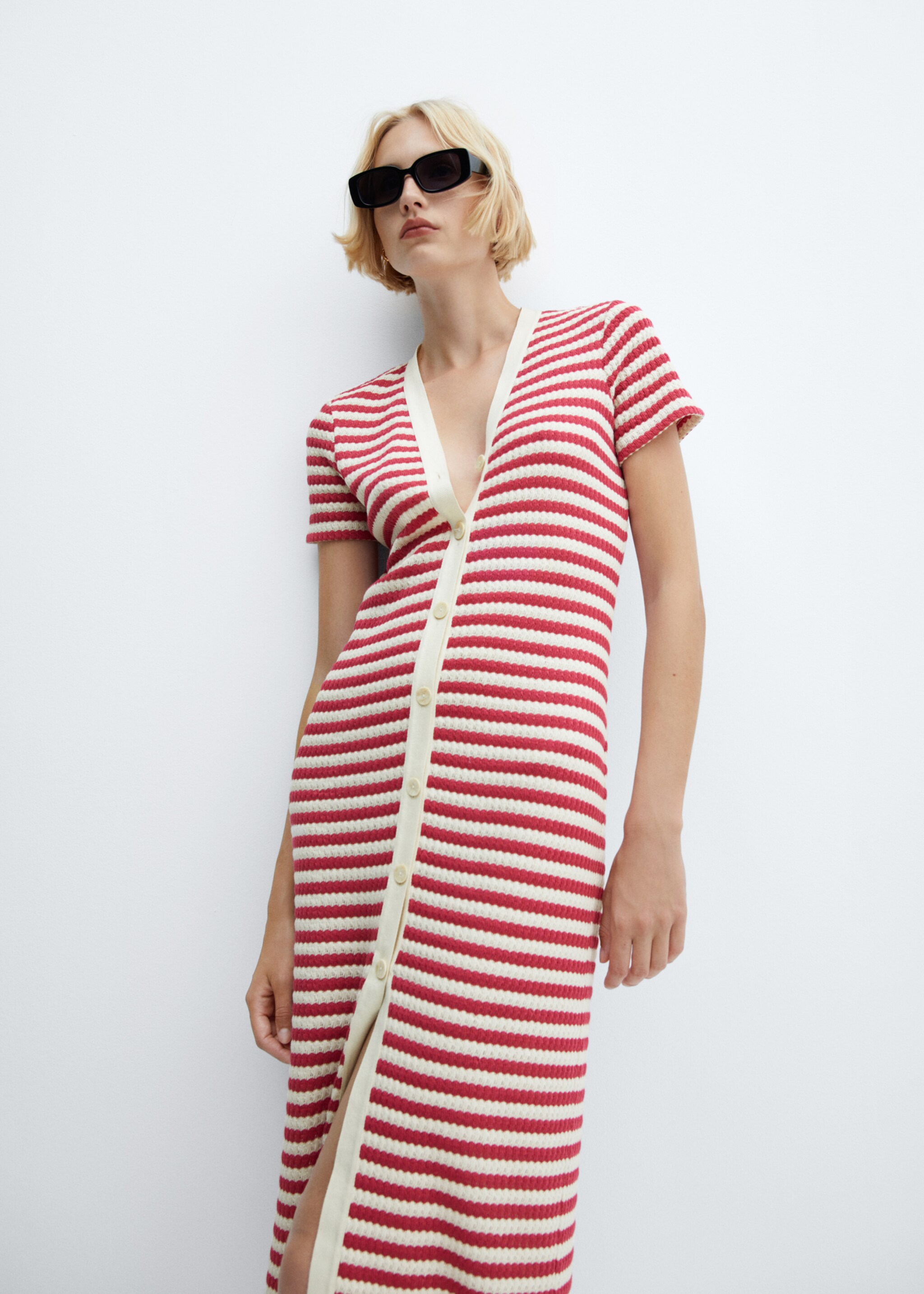 Striped jersey dress - Details of the article 2, Fuchsia. Ref: 57050464-00.