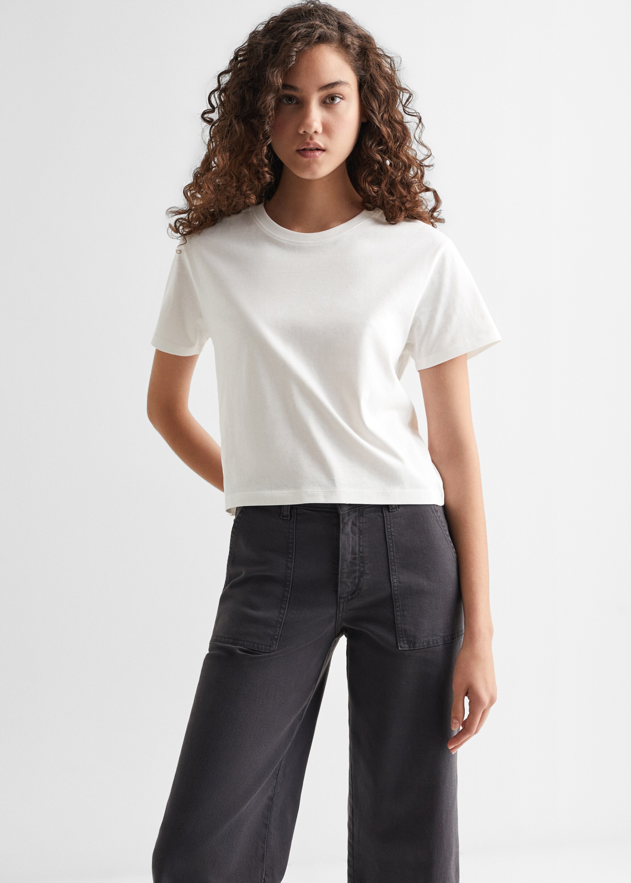 T-shirt coton imprimé - Plan moyen, Blanc cassé. Ref: 57050478-00.