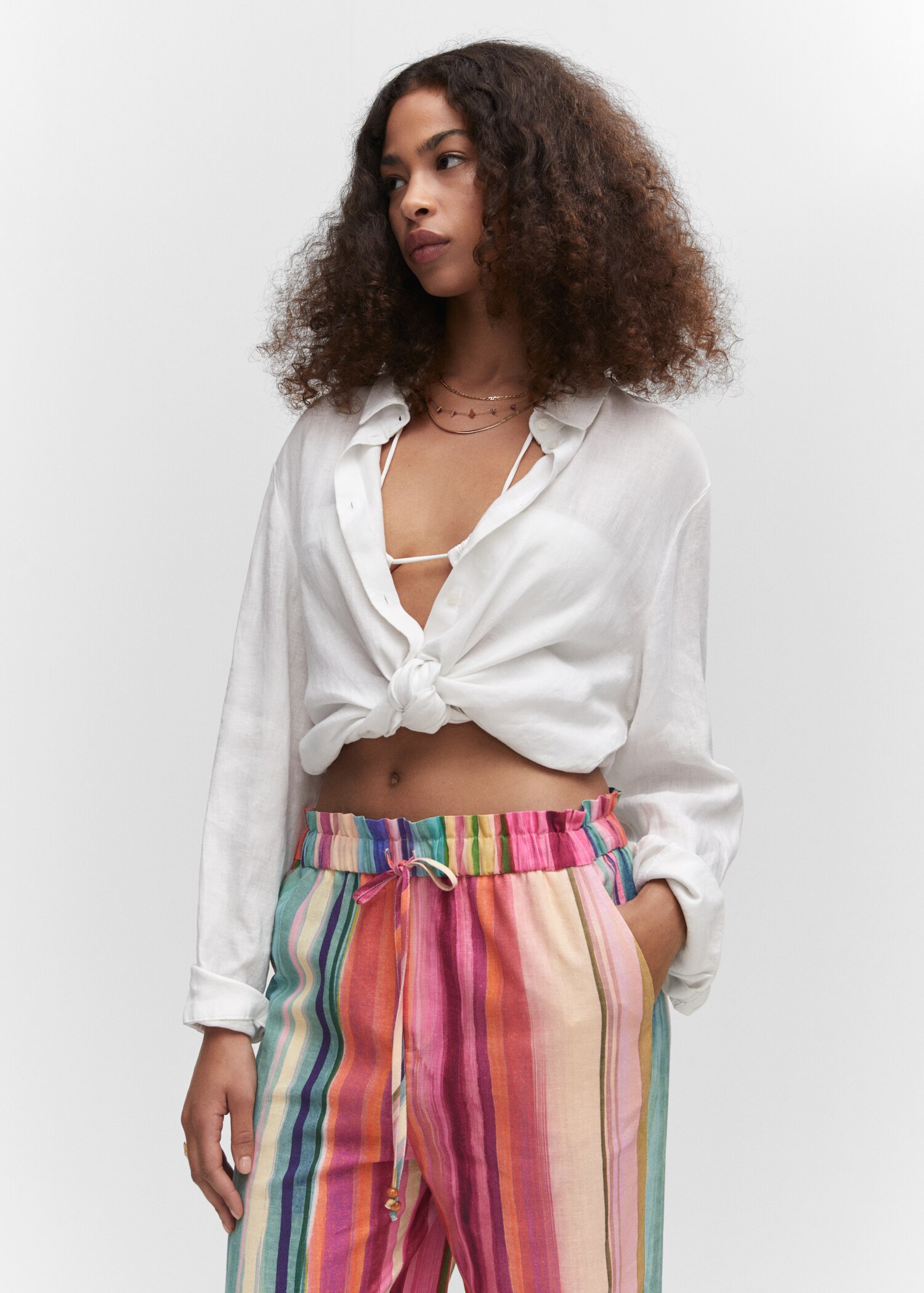 Pantalón lino rayas multicolor - Detalle del artículo 1