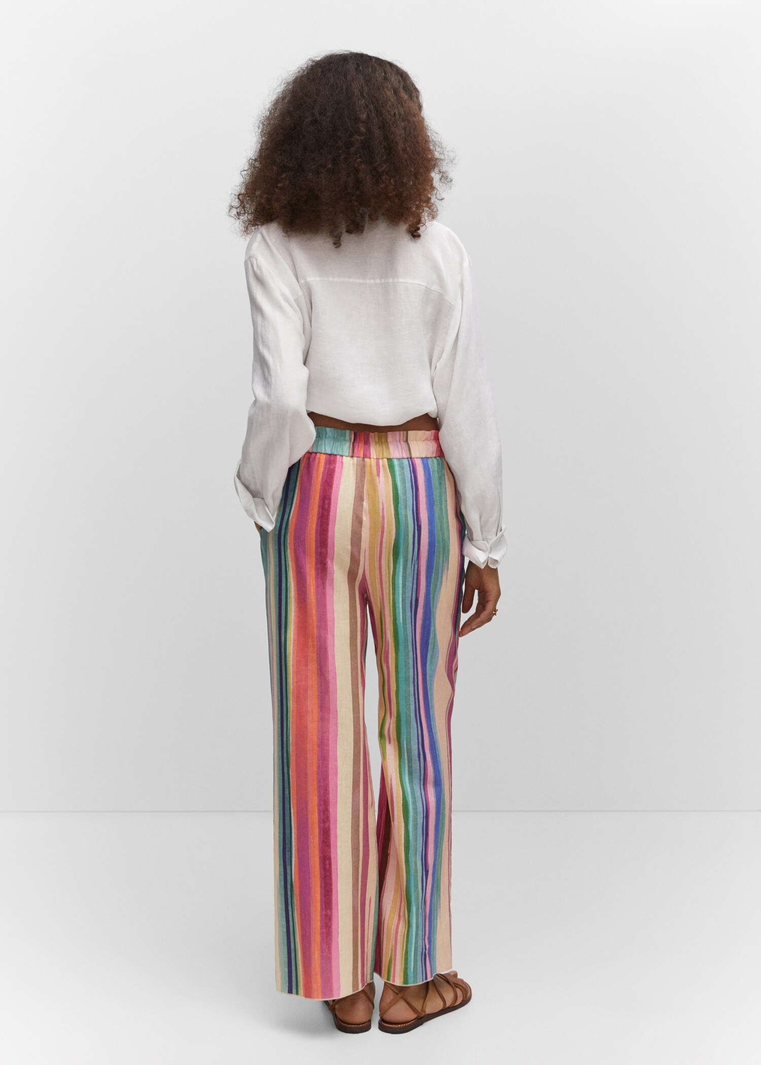 Pantalón lino rayas multicolor - Reverso del artículo