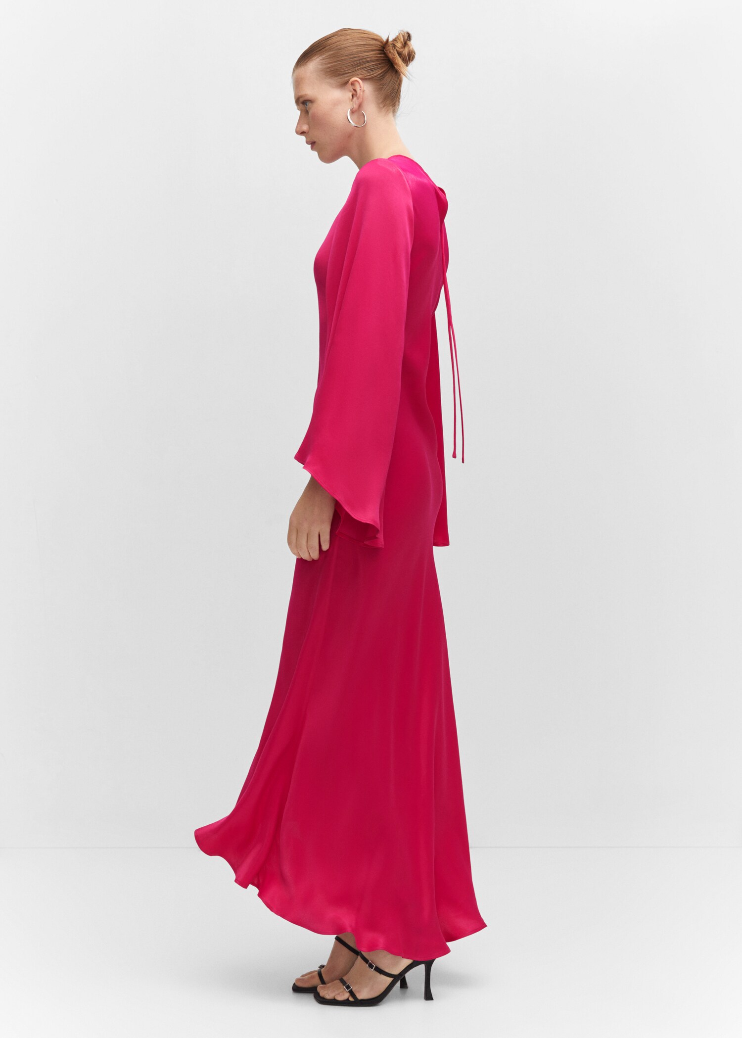 Vestido satinado manga acampanada - Detalle del artículo 1