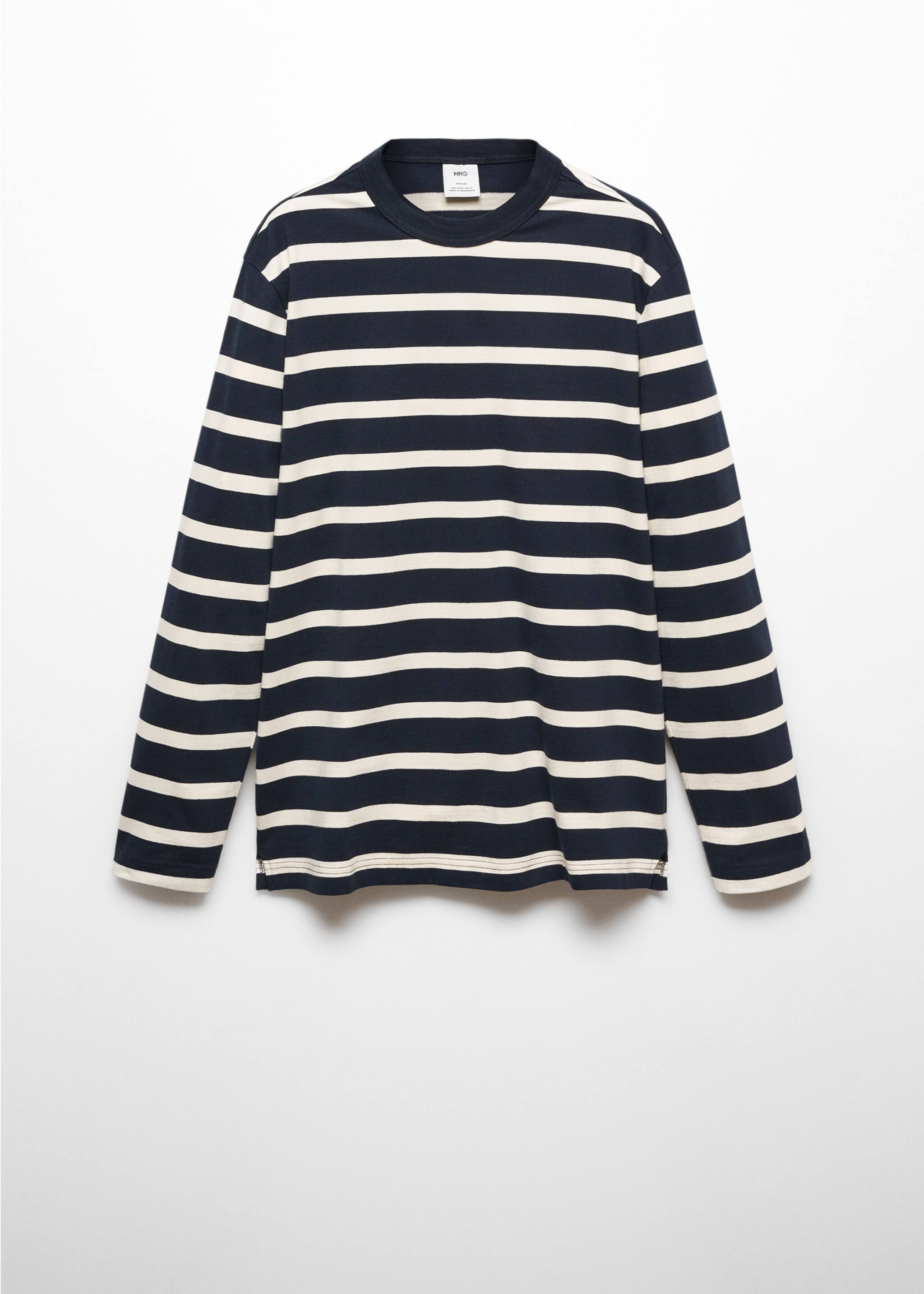 Striped long sleeves t-shirt - Article without model, Navy. Ref: 57054405-00.