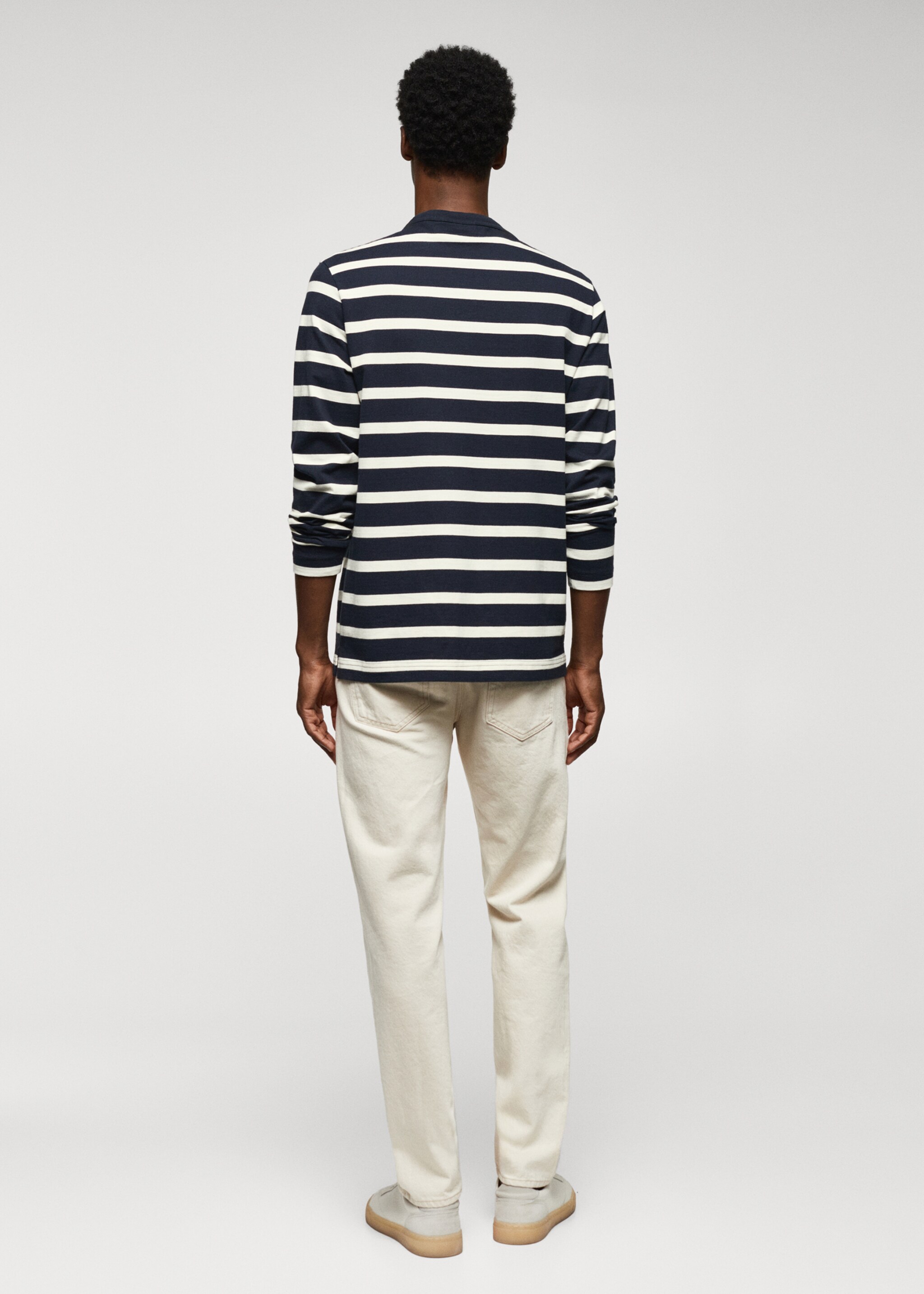 Striped long sleeves t-shirt - Reverse of the article, Navy. Ref: 57054405-00.