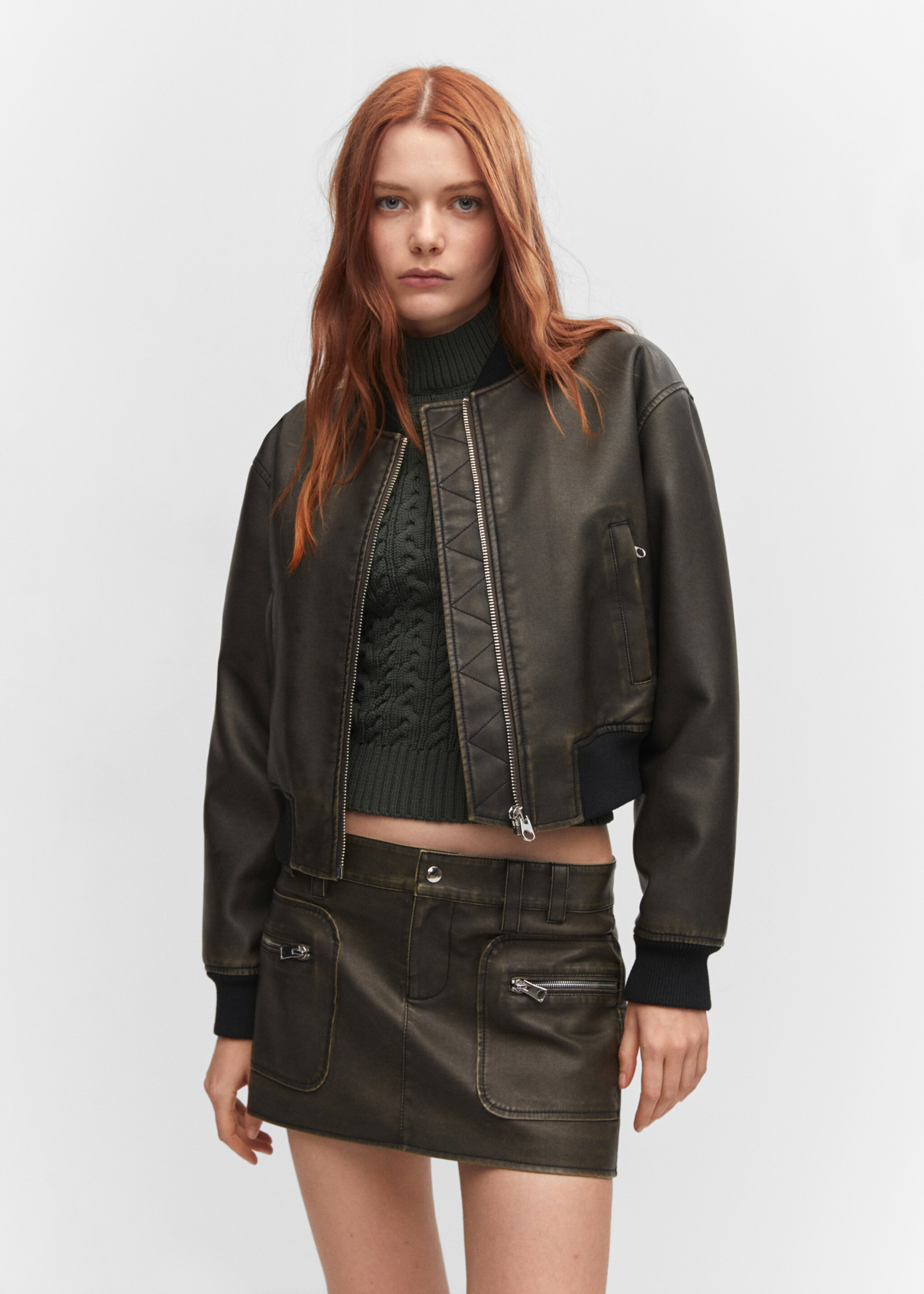 Rok met versleten leerlook - Middenvlak