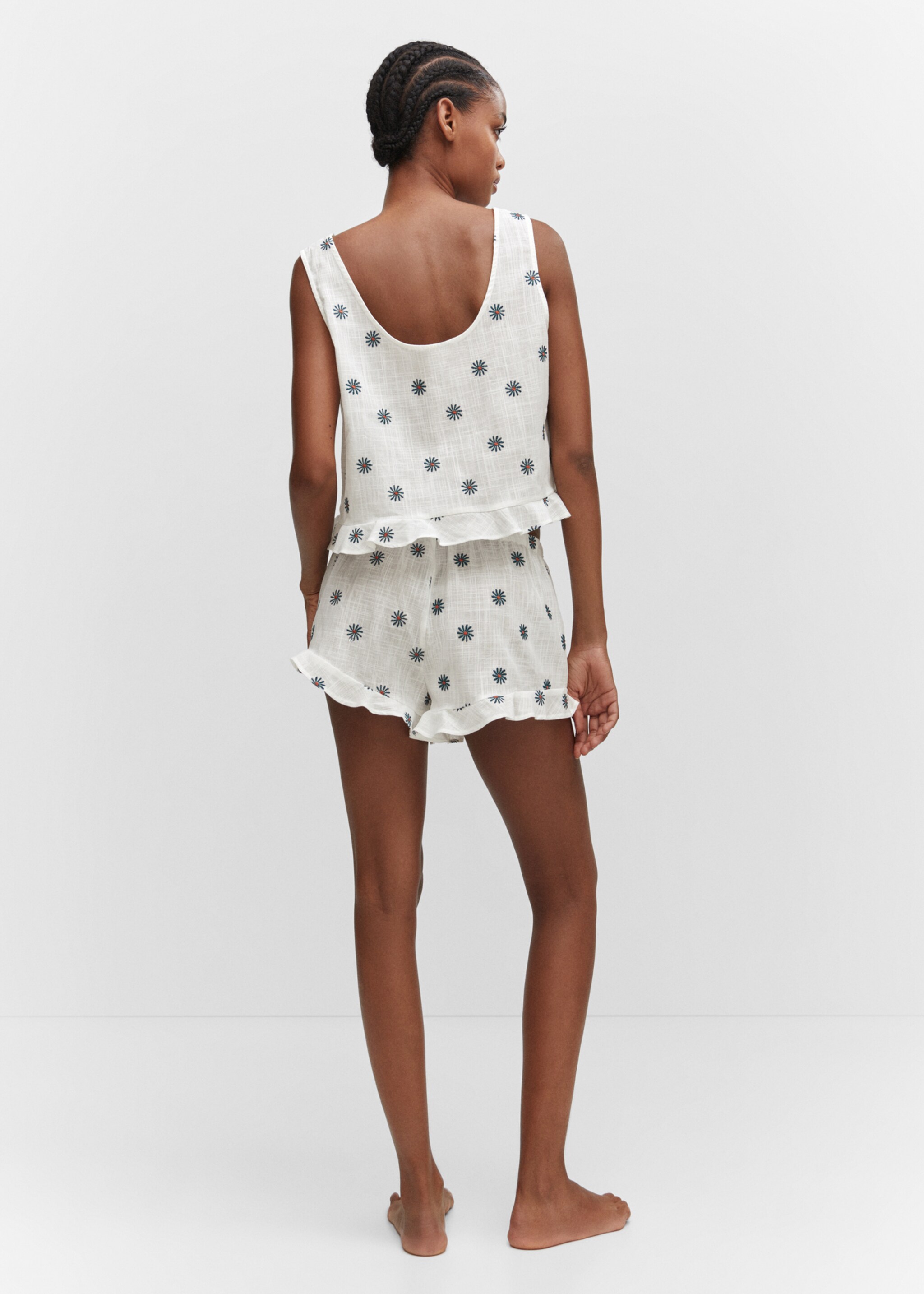Short pyjama brodé fleurs - Verso de l’article, Blanc cassé. Ref: 57054430-00.