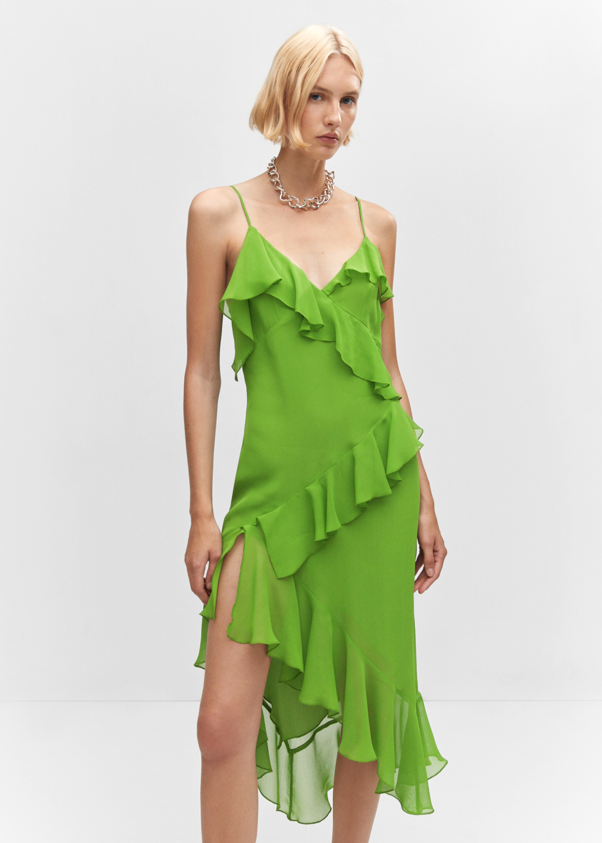 Asymmetrisches Rüschenkleid - Mittlere Ansicht, Grün. Ref: 57054434-00.