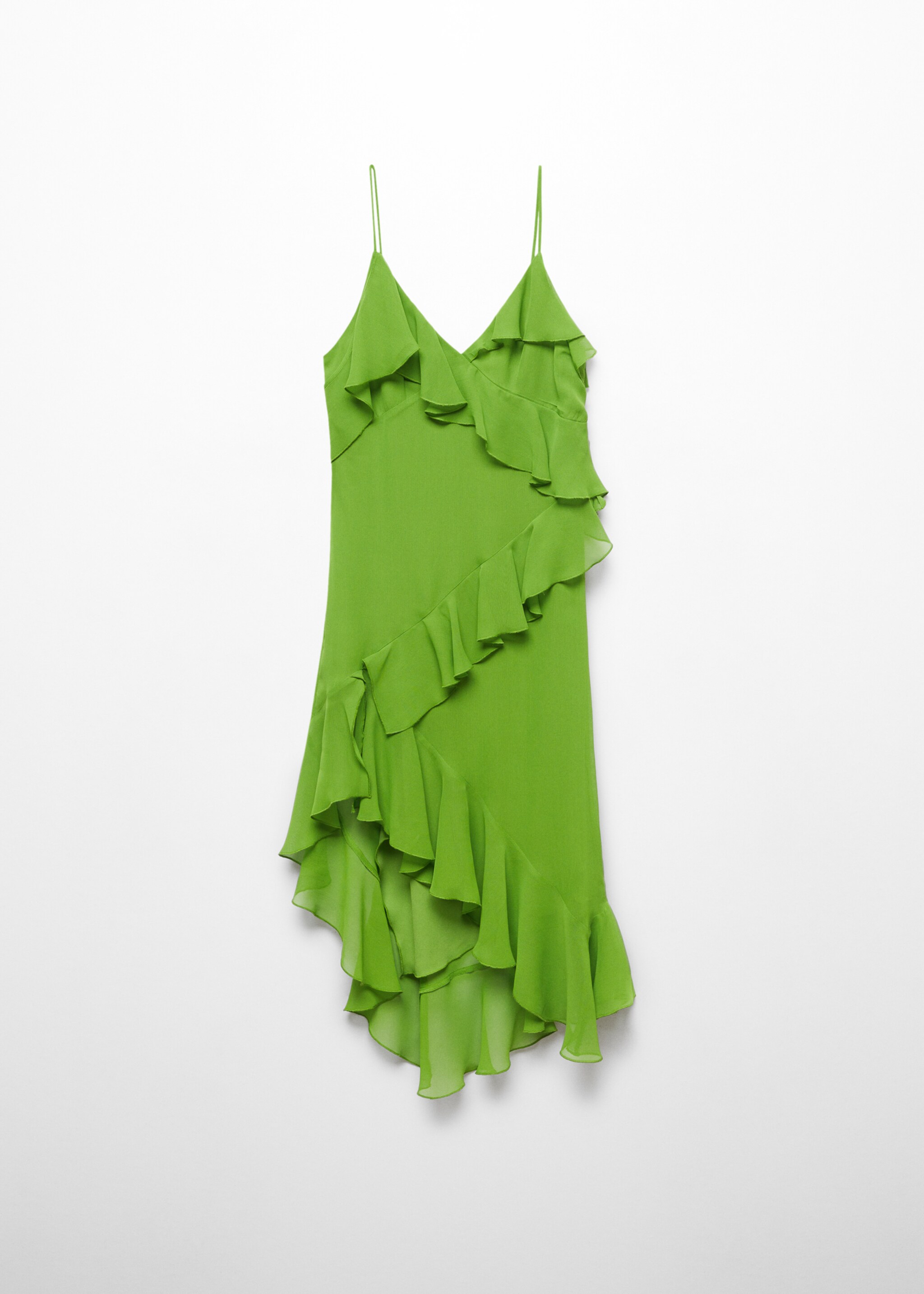 Asymmetrisches Rüschenkleid - Artikel ohne Model, Grün. Ref: 57054434-00.