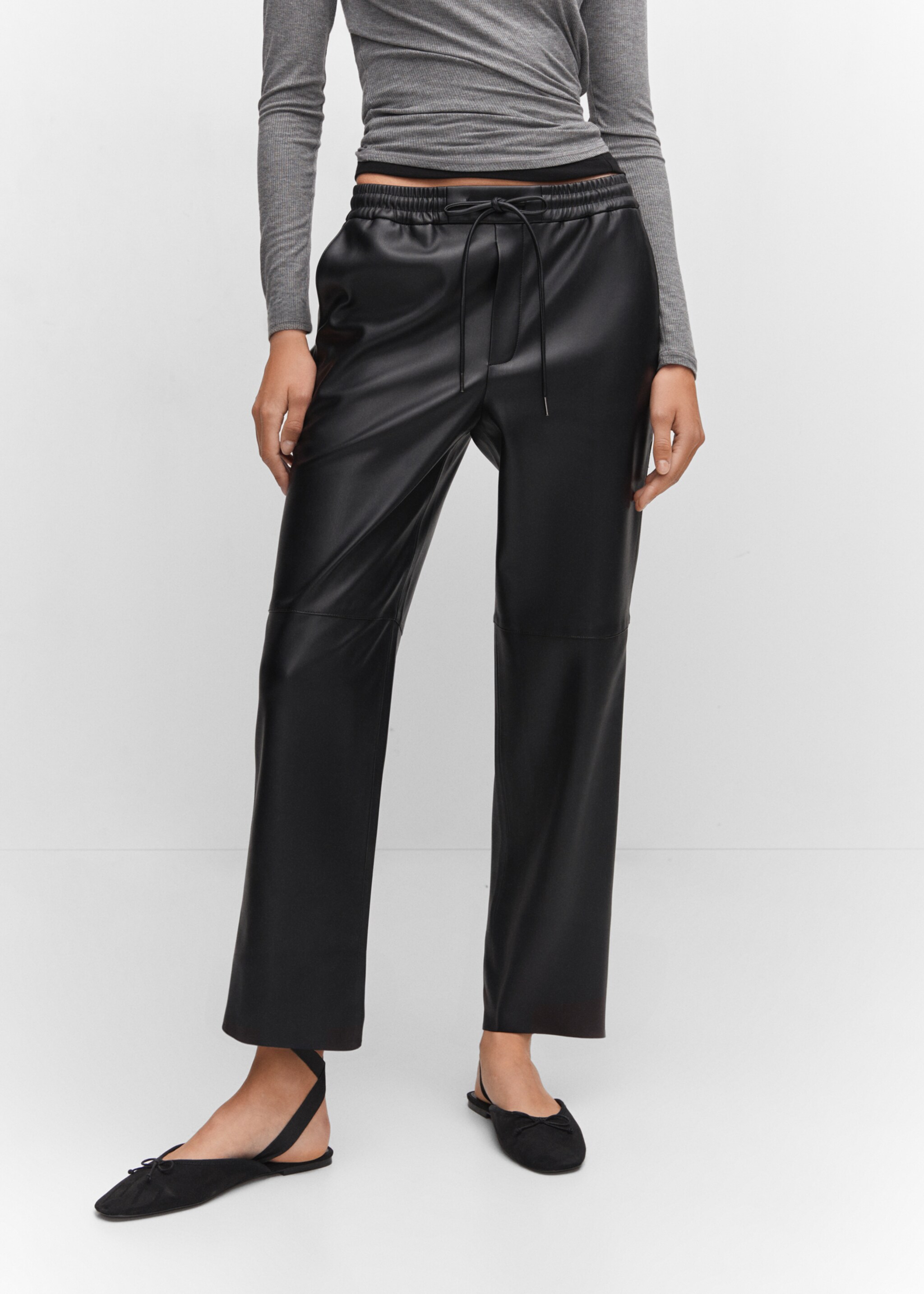 Broek met leereffect en elastische tailleband - Middenvlak