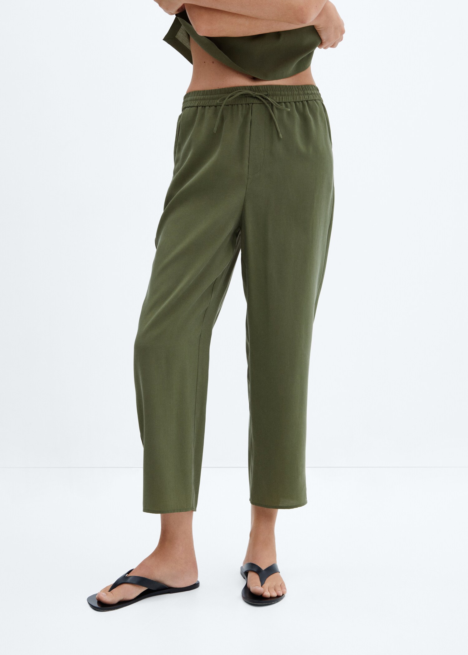 Drawstring waist modal trousers - Medium plane