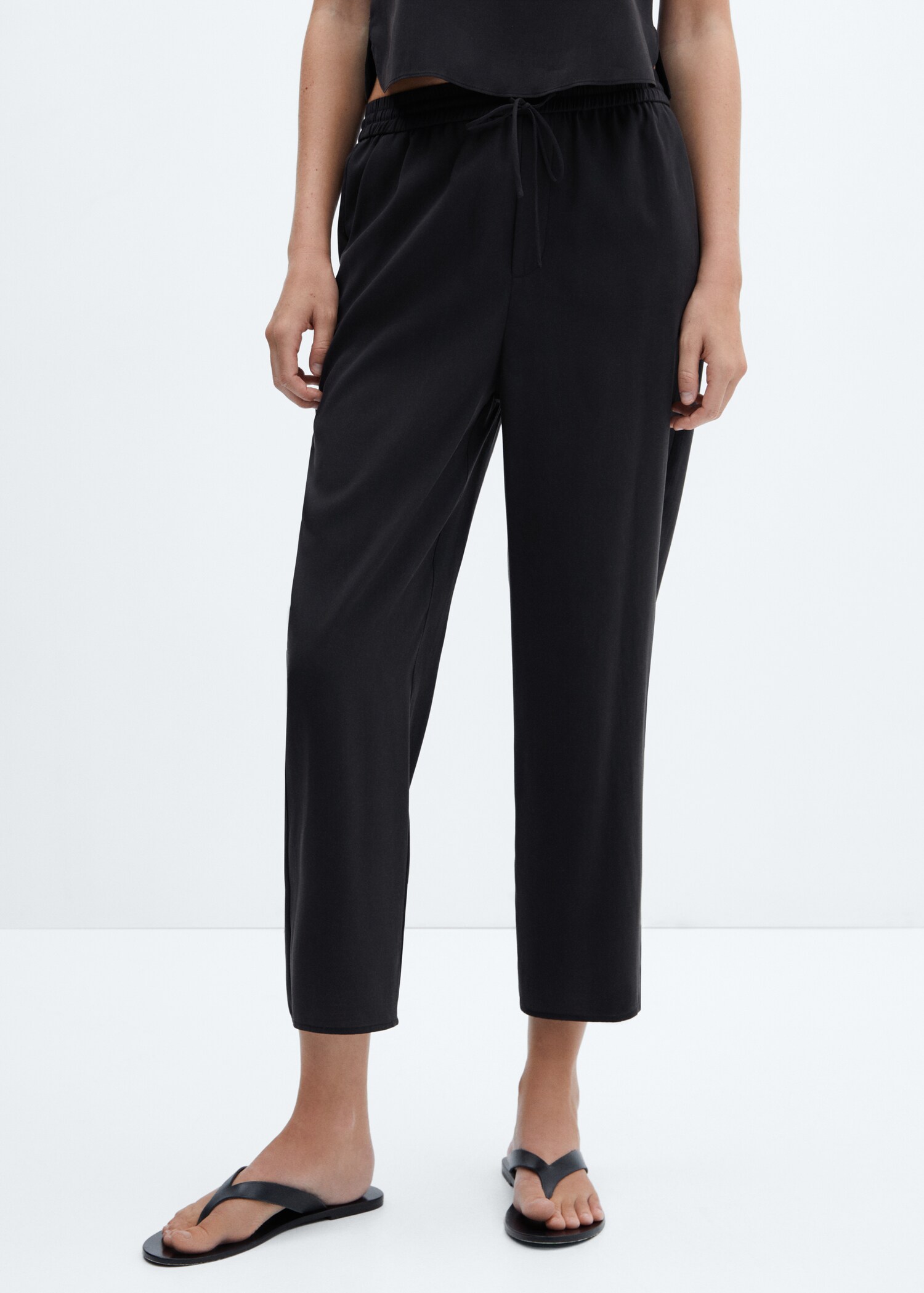 Drawstring waist modal trousers - Medium plane