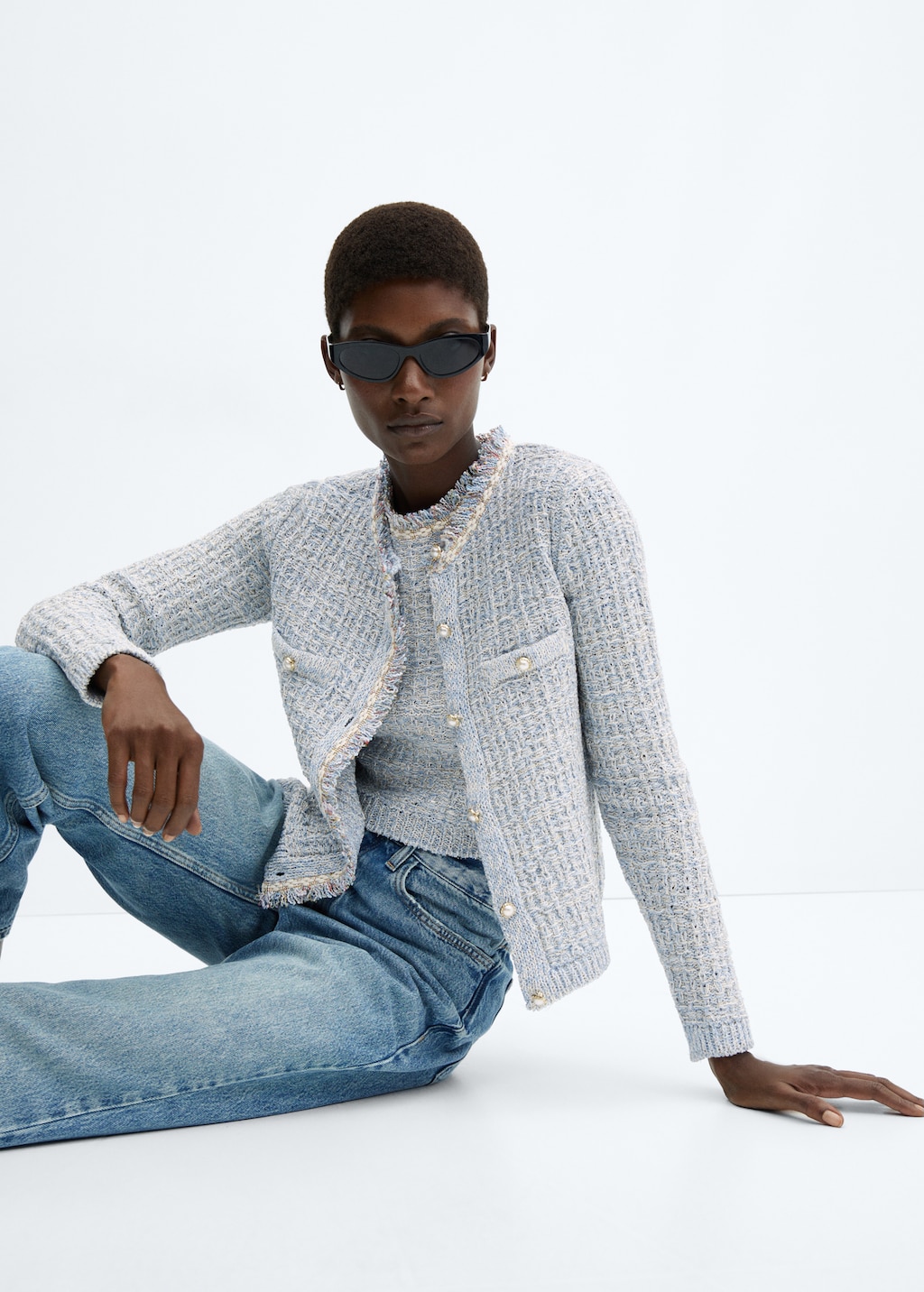 Tweed cardigan with jewel button Women MANGO OUTLET USA