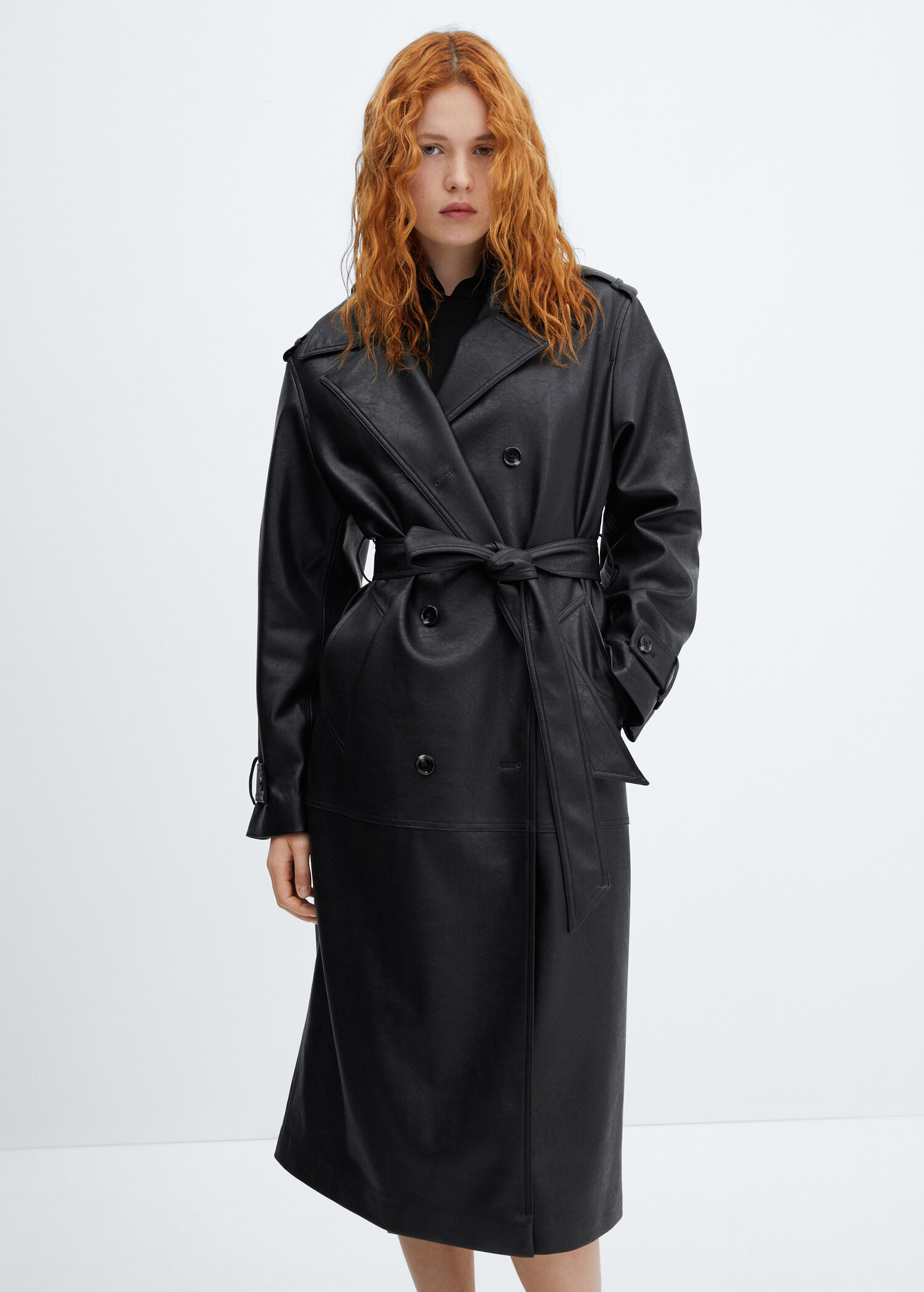 Oversized-Trenchcoat mit Leder-Effekt - Mittlere Ansicht