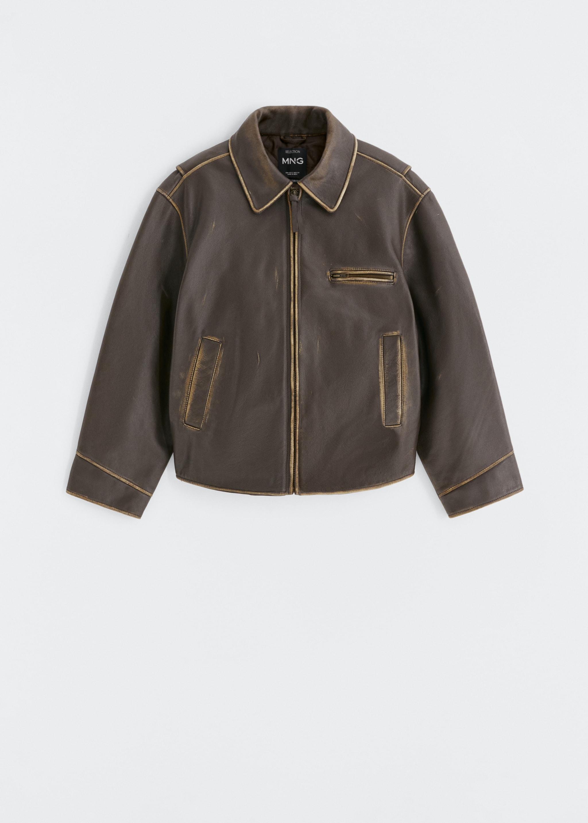 Oversized worn-effect leather jacket - Article without model