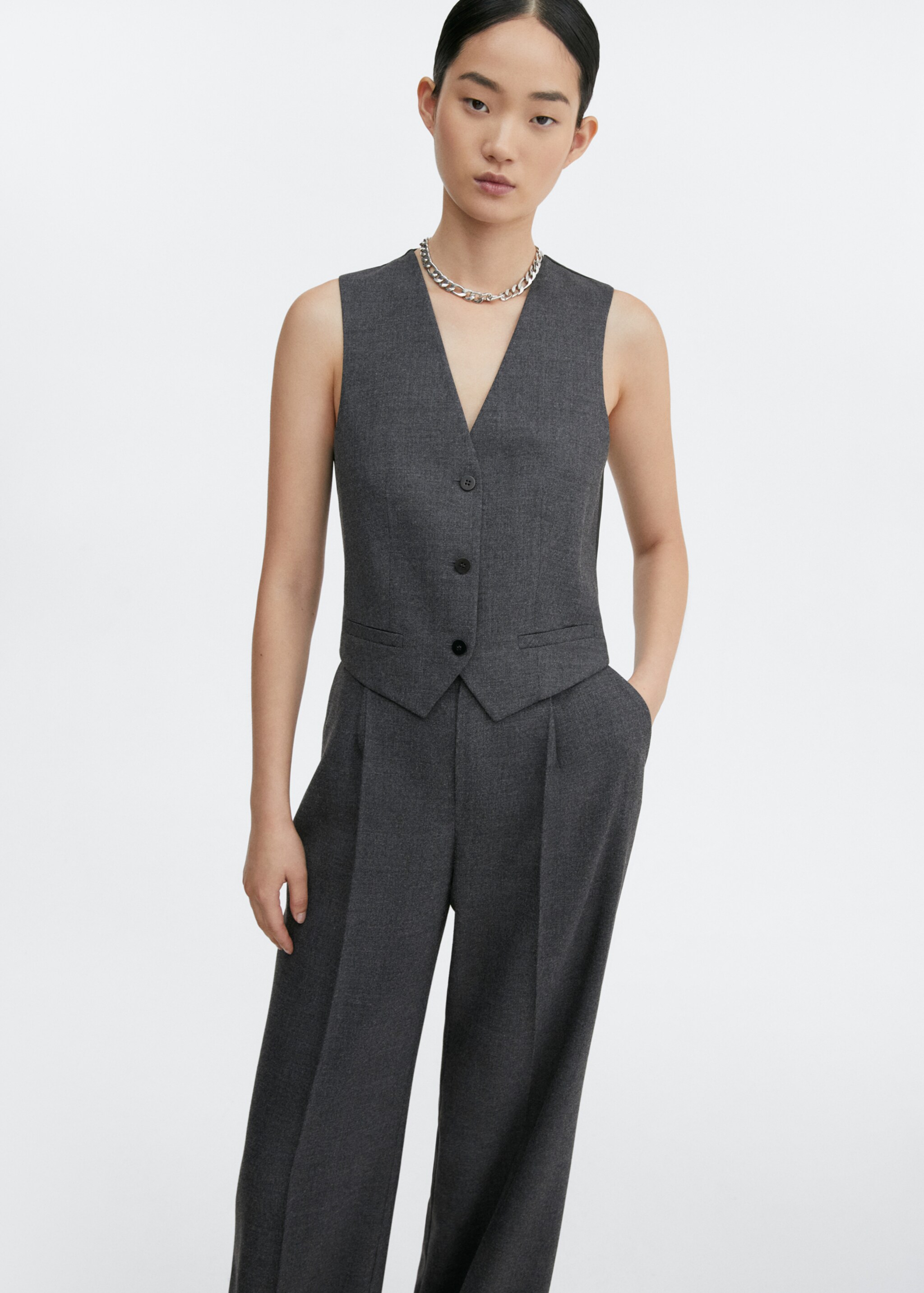 Structured suit waistcoat - Medium plane, Medium Heather Grey. Ref: 57056026-00.