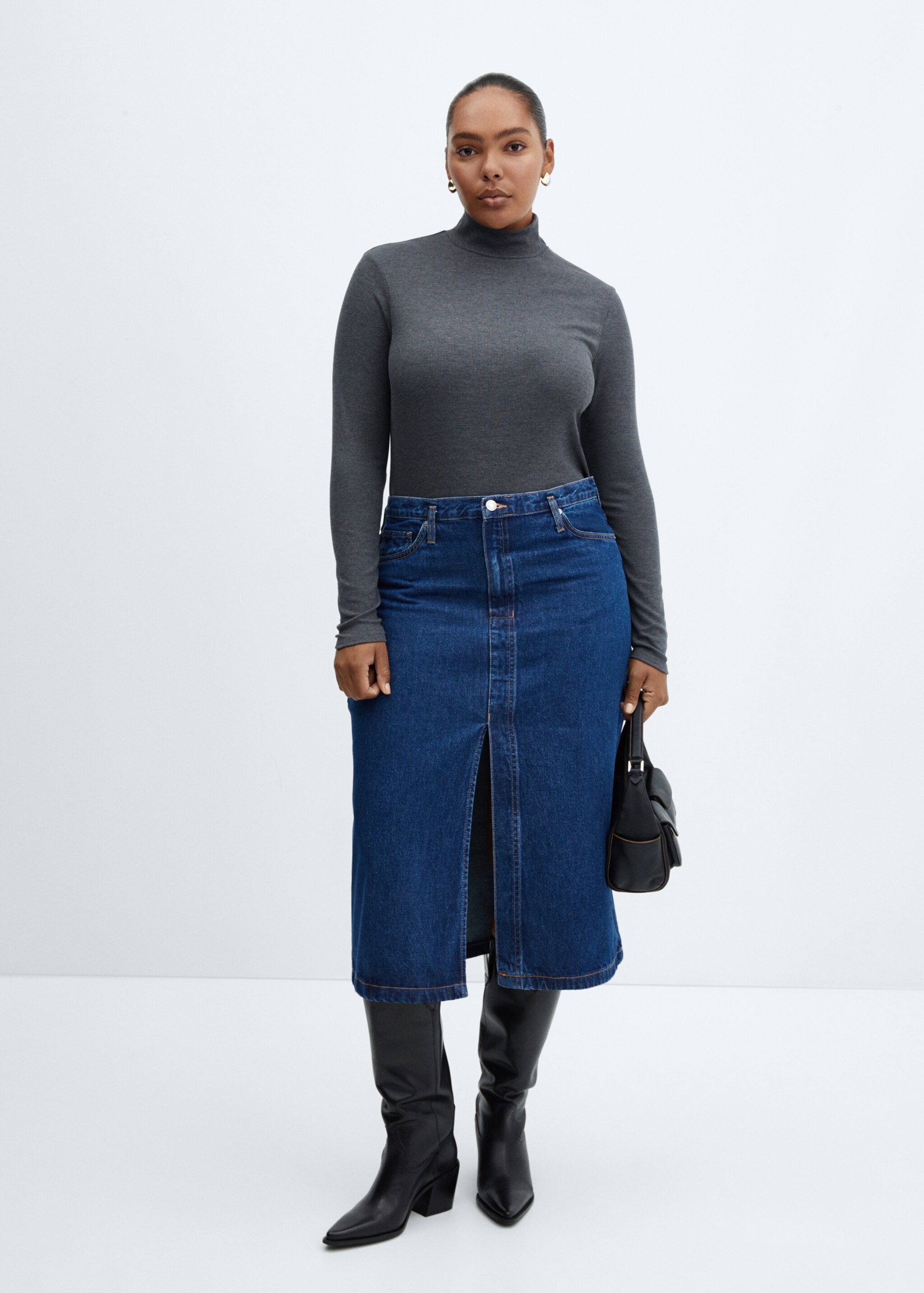 Turtleneck T-shirt - Details of the article 3, Grey. Ref: 57057730-00.