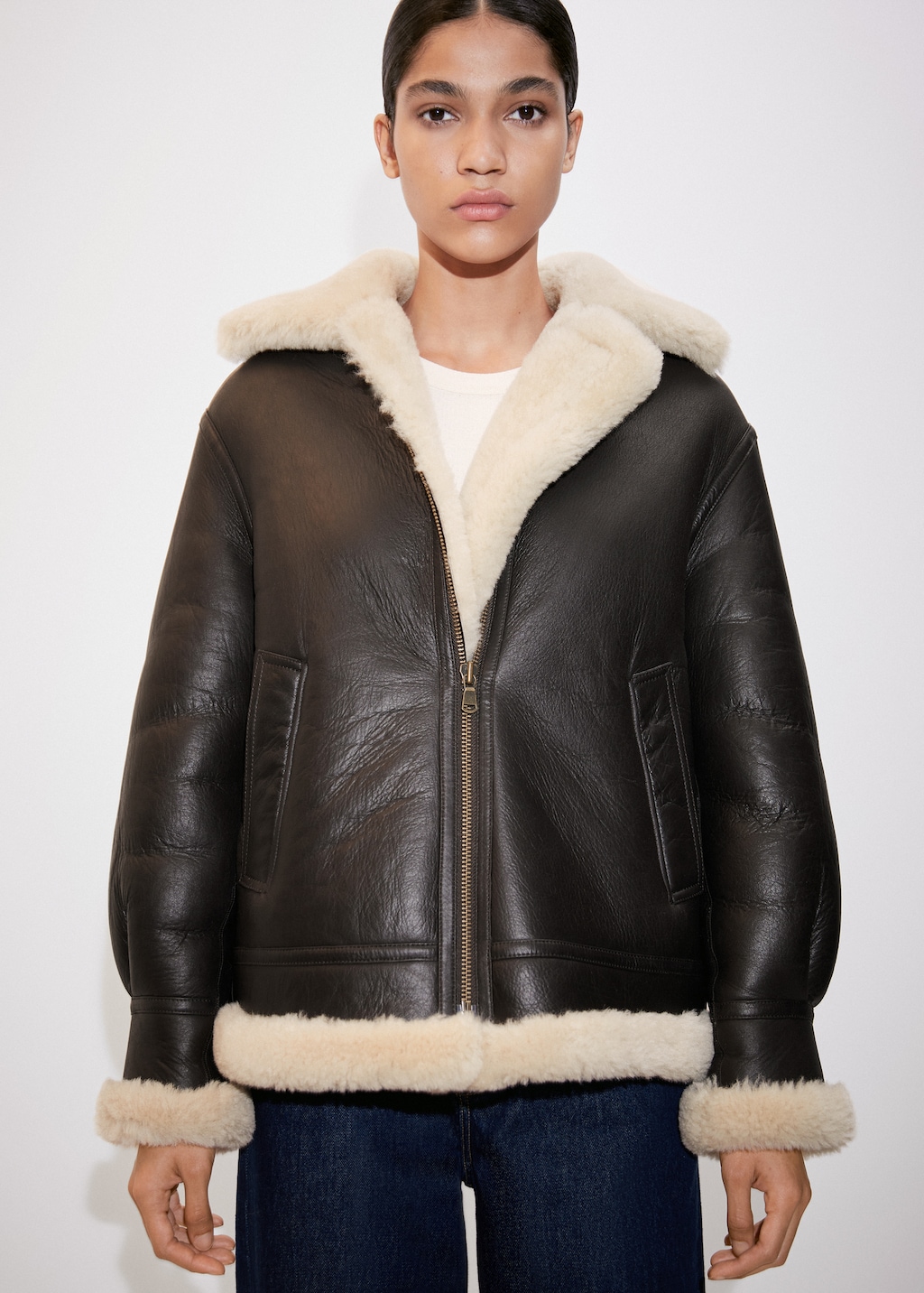 Shearling lined bomber jacket store