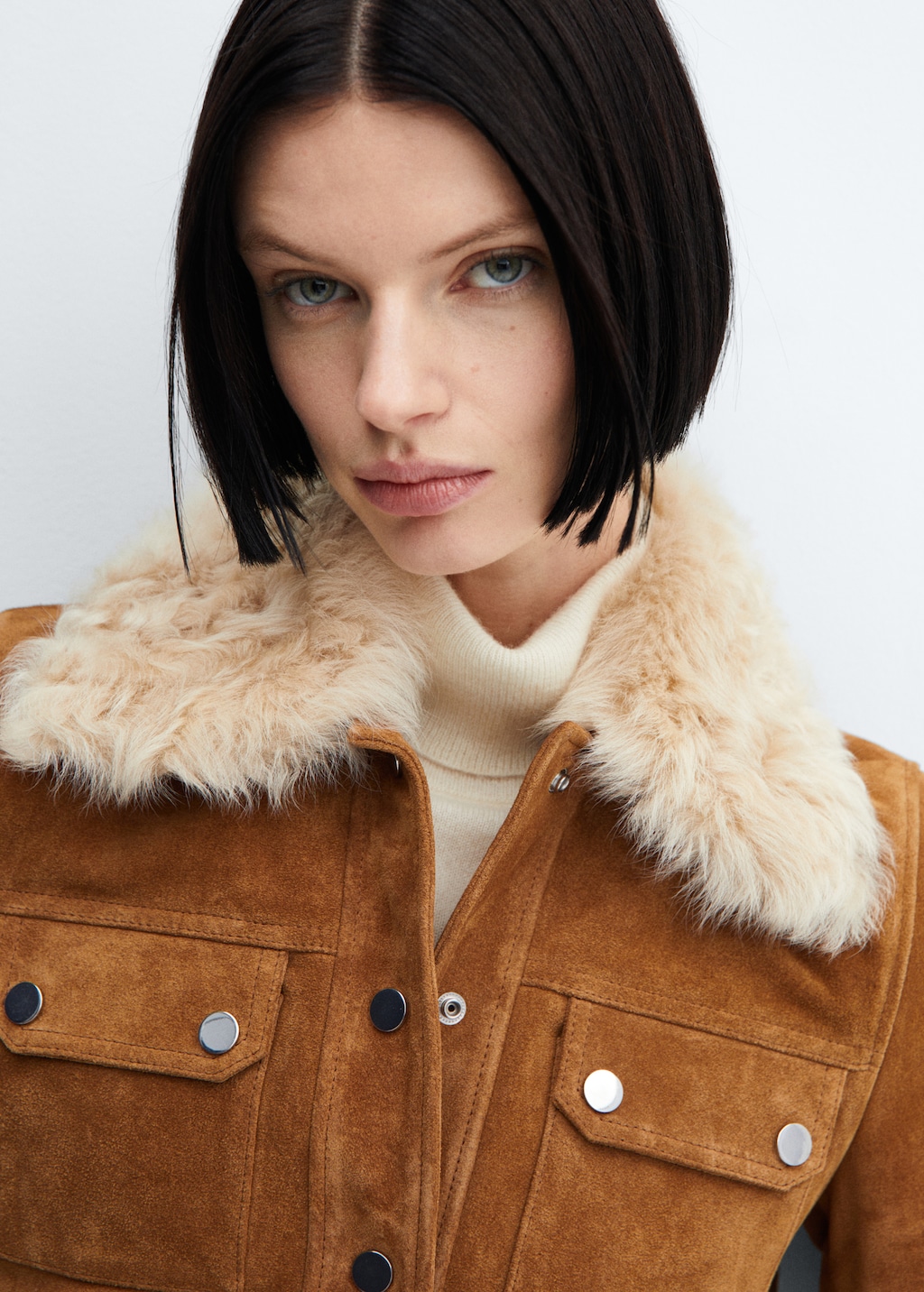 Suede jacket with fur effect collar Women MANGO OUTLET USA