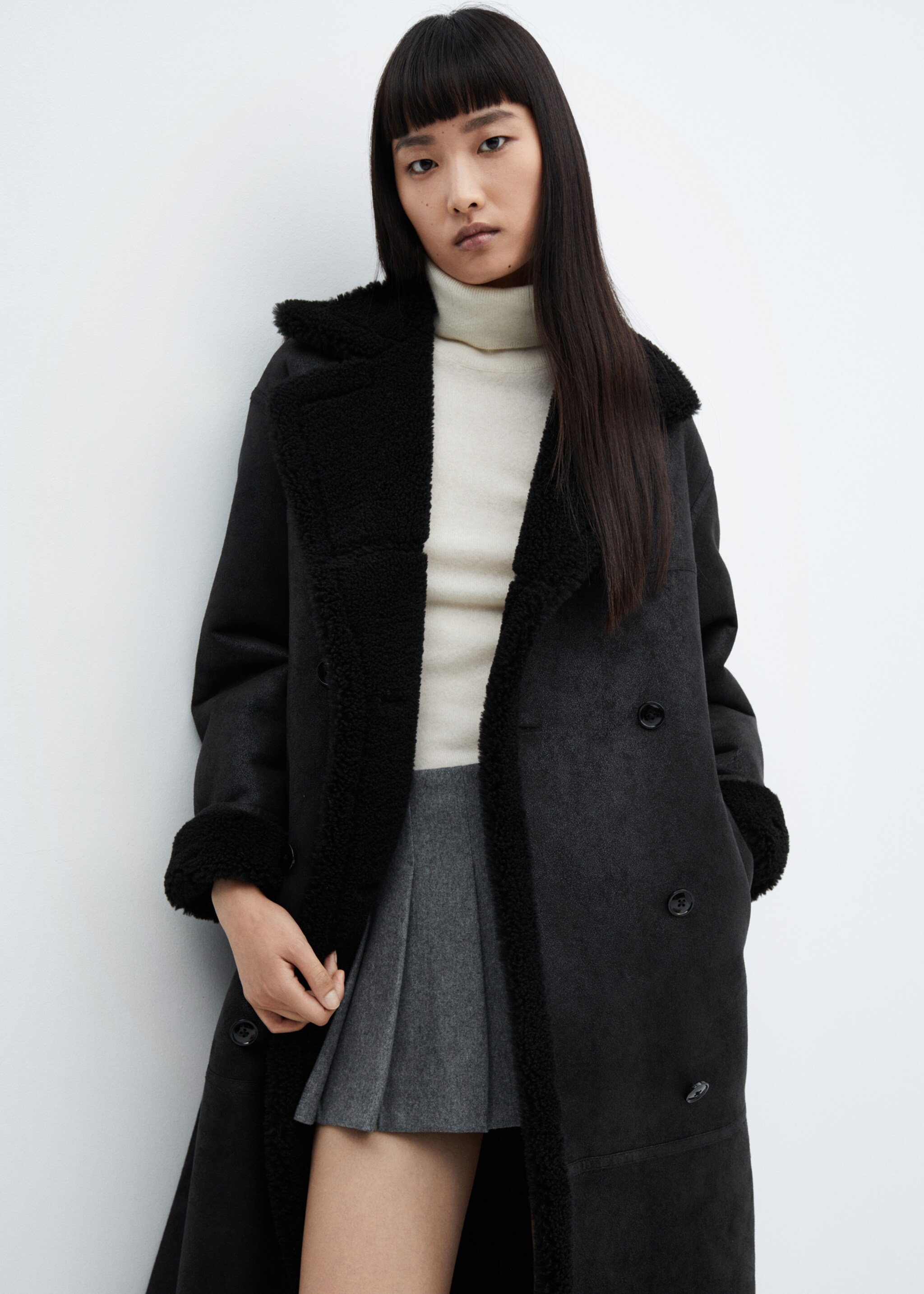 Shearling-lined fur-effect coat - Medium plane