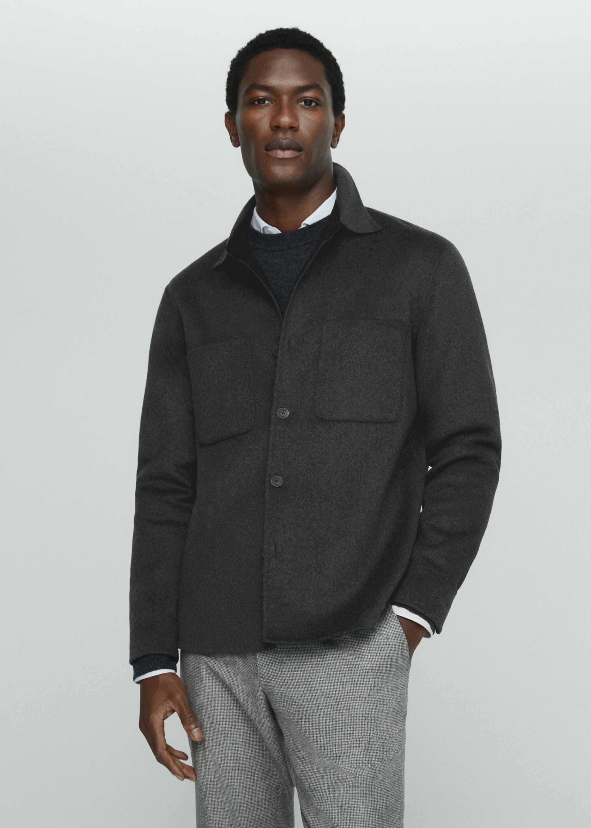 Double-faced wool overshirt with pockets - Medium plane