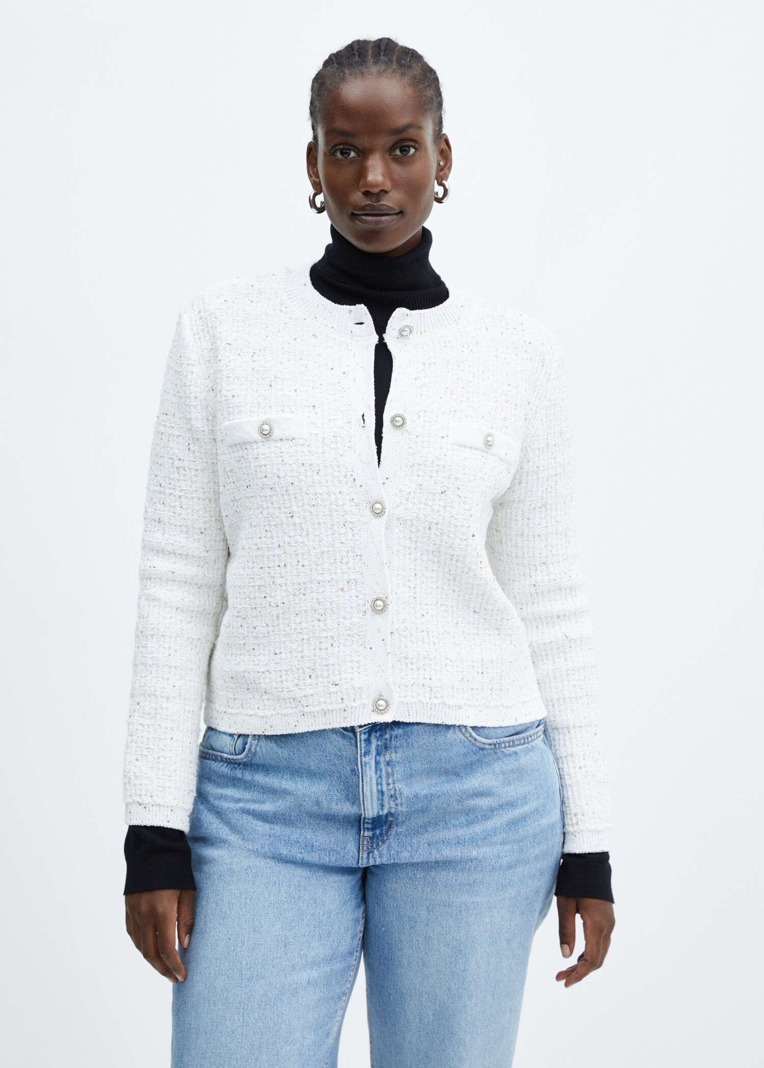 Tweed cardigan with jewel button - Details of the article 5