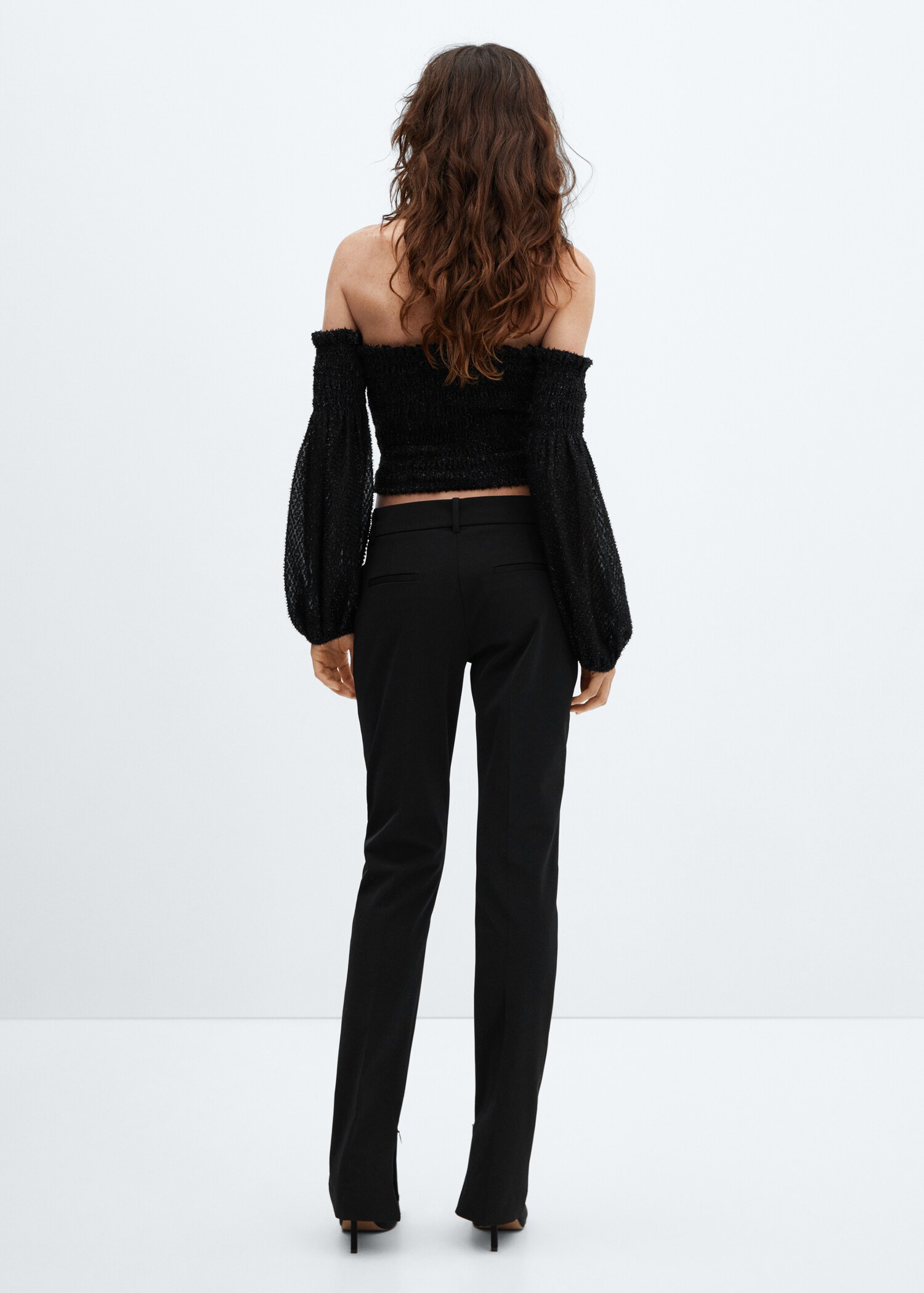 Blusa de lurex com ombros descobertos - Verso do artigo