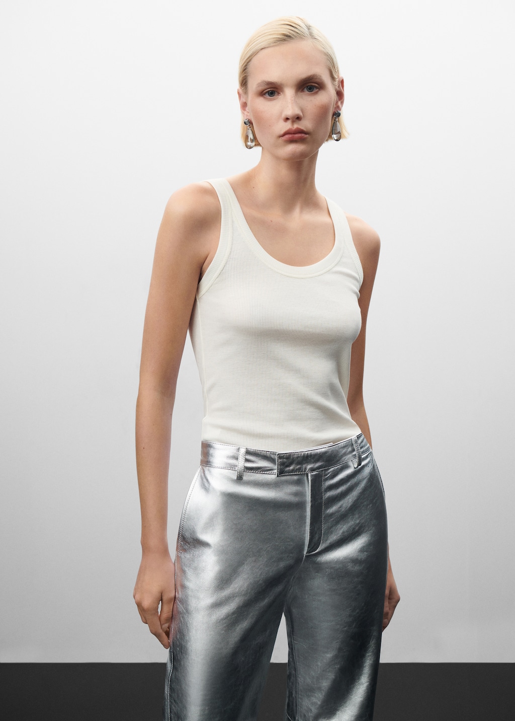 lig. eco leather pants / silver 美品 vegan-leather-metallic-